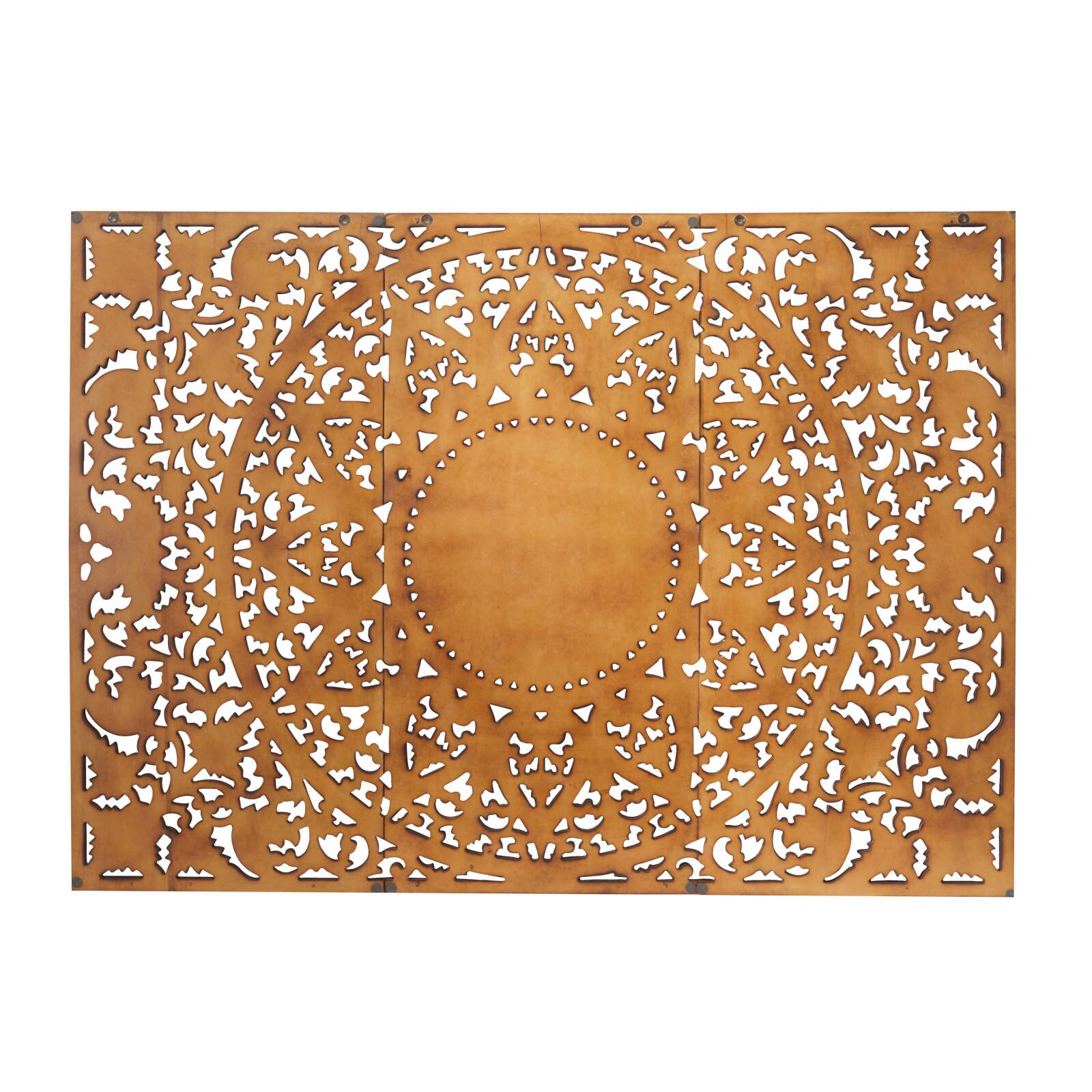 Brown Wood Handmade Intricately Carved Floral Wall Decor with Mandala Design Set of 3 22&#x22;, 48&#x22;
