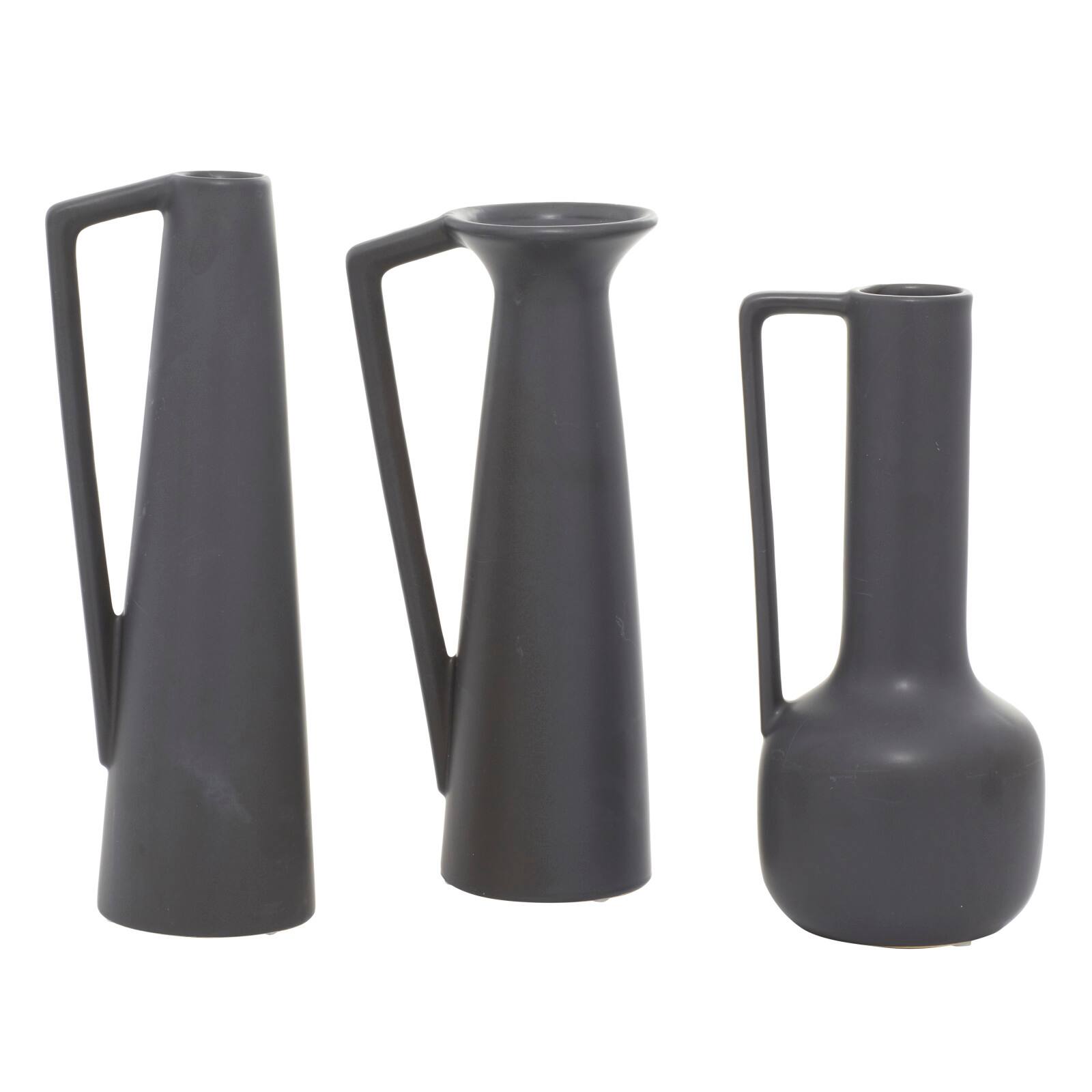 CosmoLiving by Cosmopolitan Set of 3 Dark Gray Ceramic Modern Vase, 12", 13", 11"