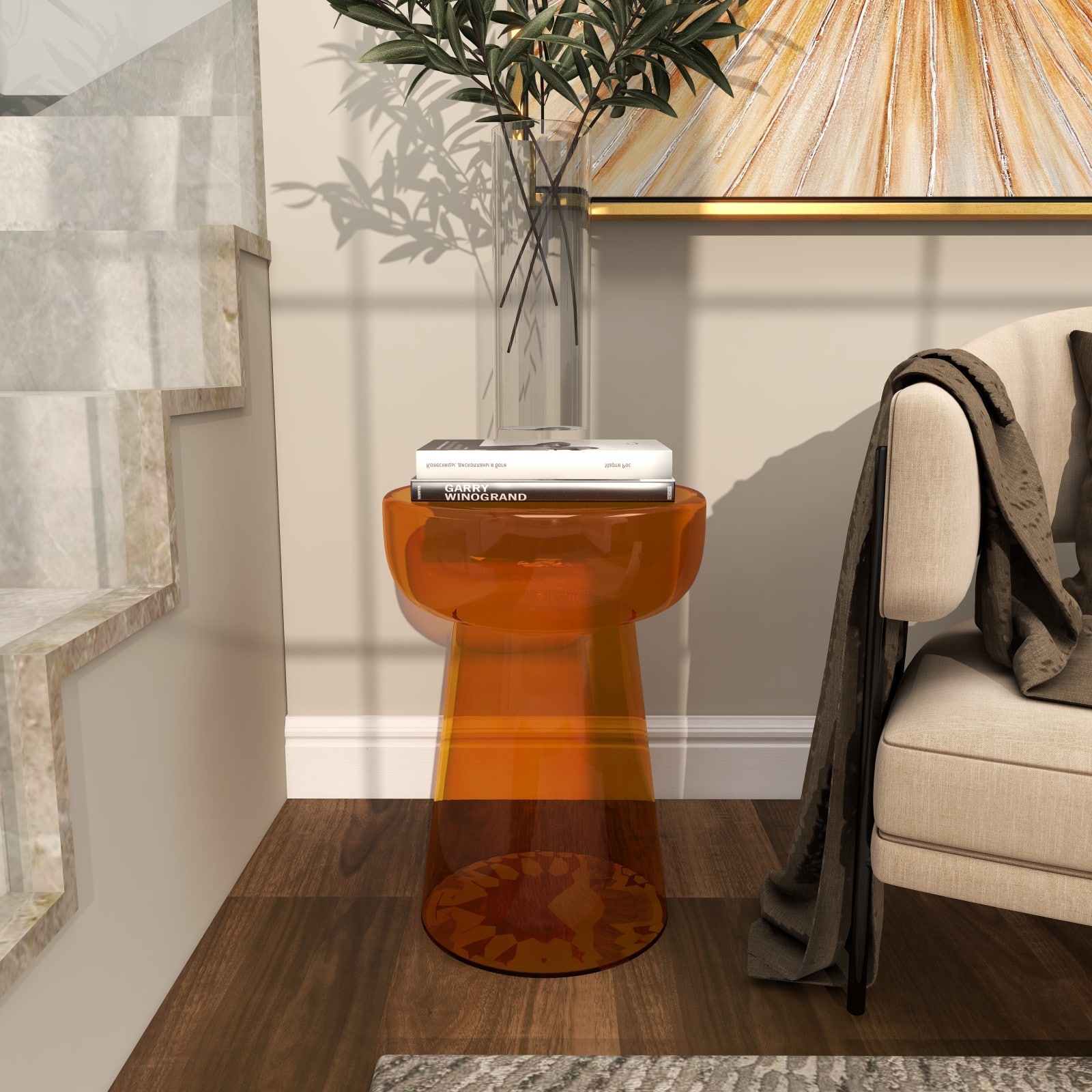 Orange Glass Modern Accent Table