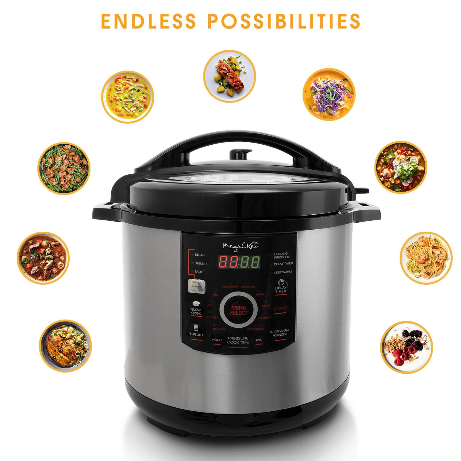 Megachef 12qt. Steel Digital Pressure Cooker With 15 Presets &#x26; Glass Lid