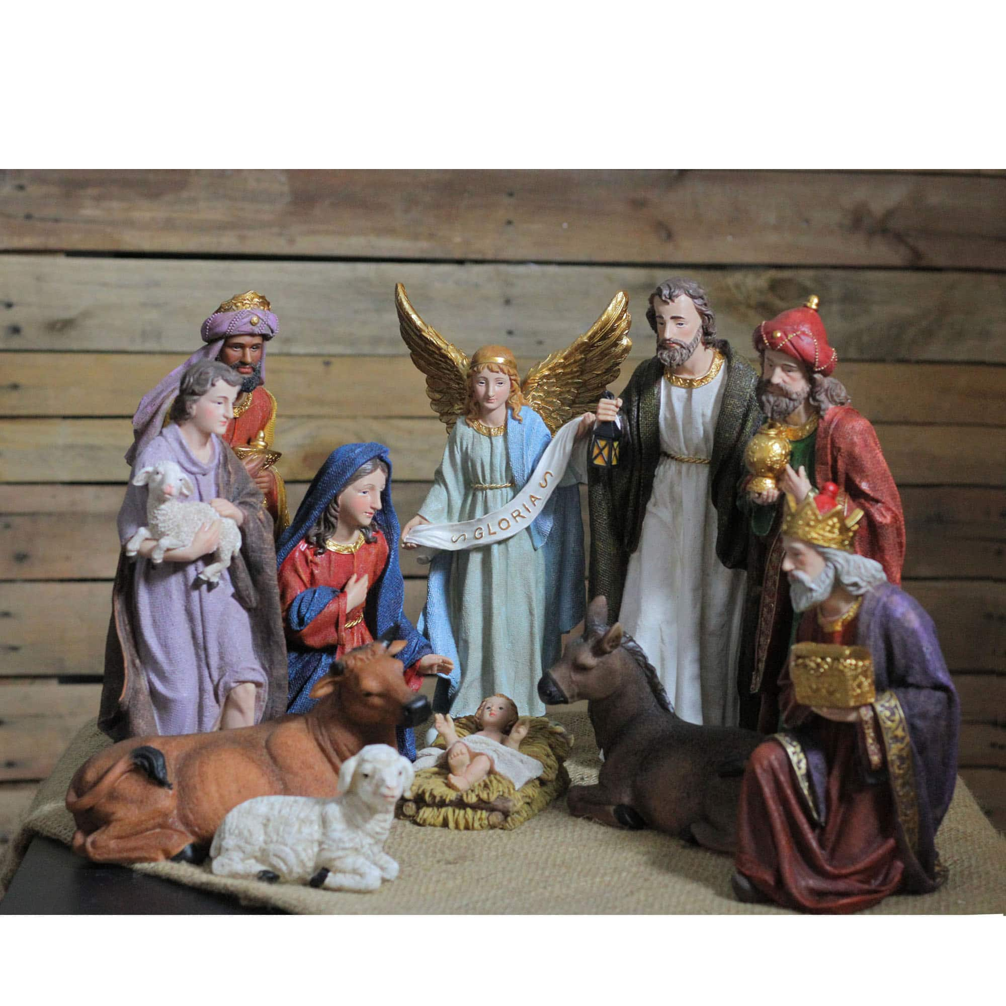 Blue and Red Christmas Nativity Figurine Set