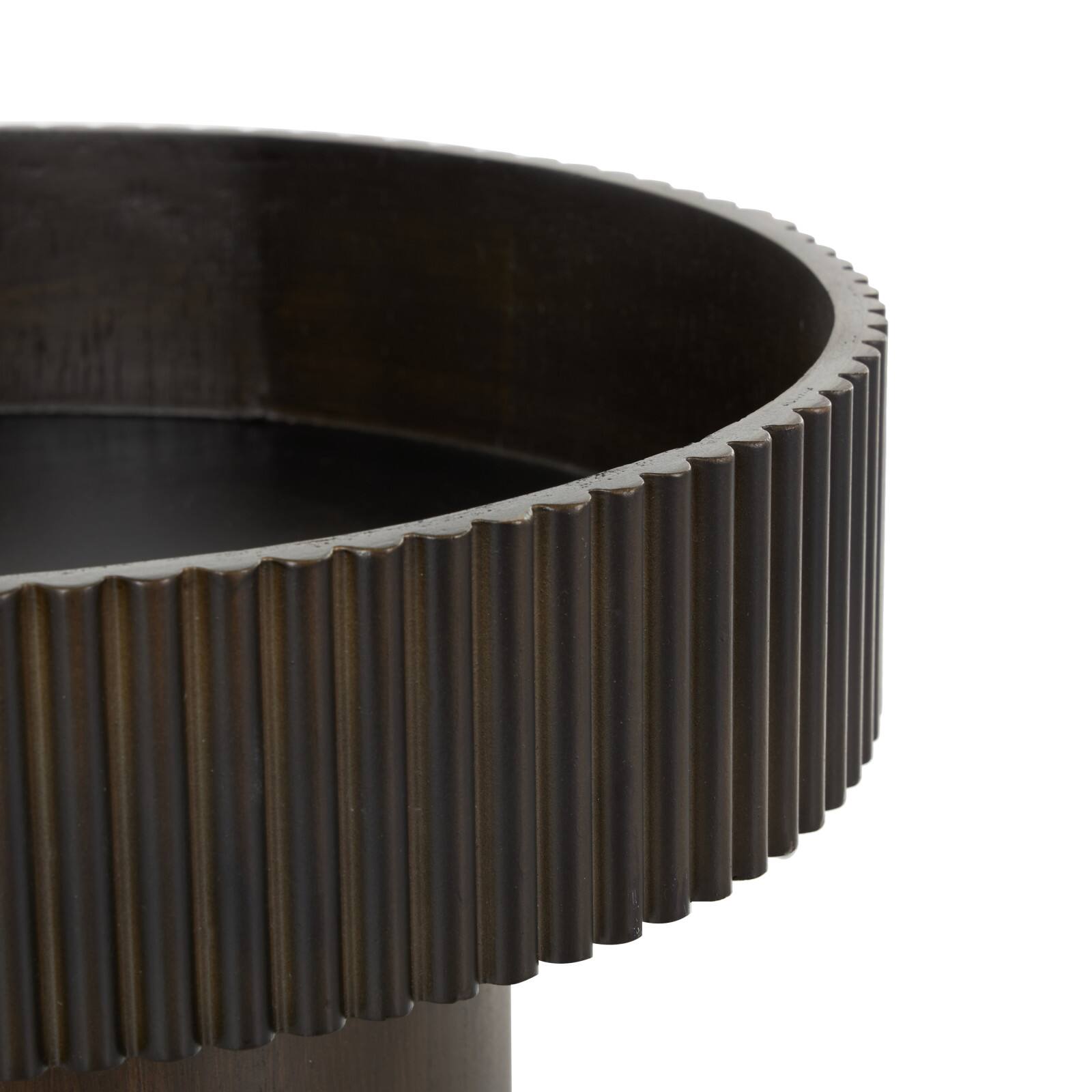 14" Wood Ribbed Decorative Bowl with Elevated Base