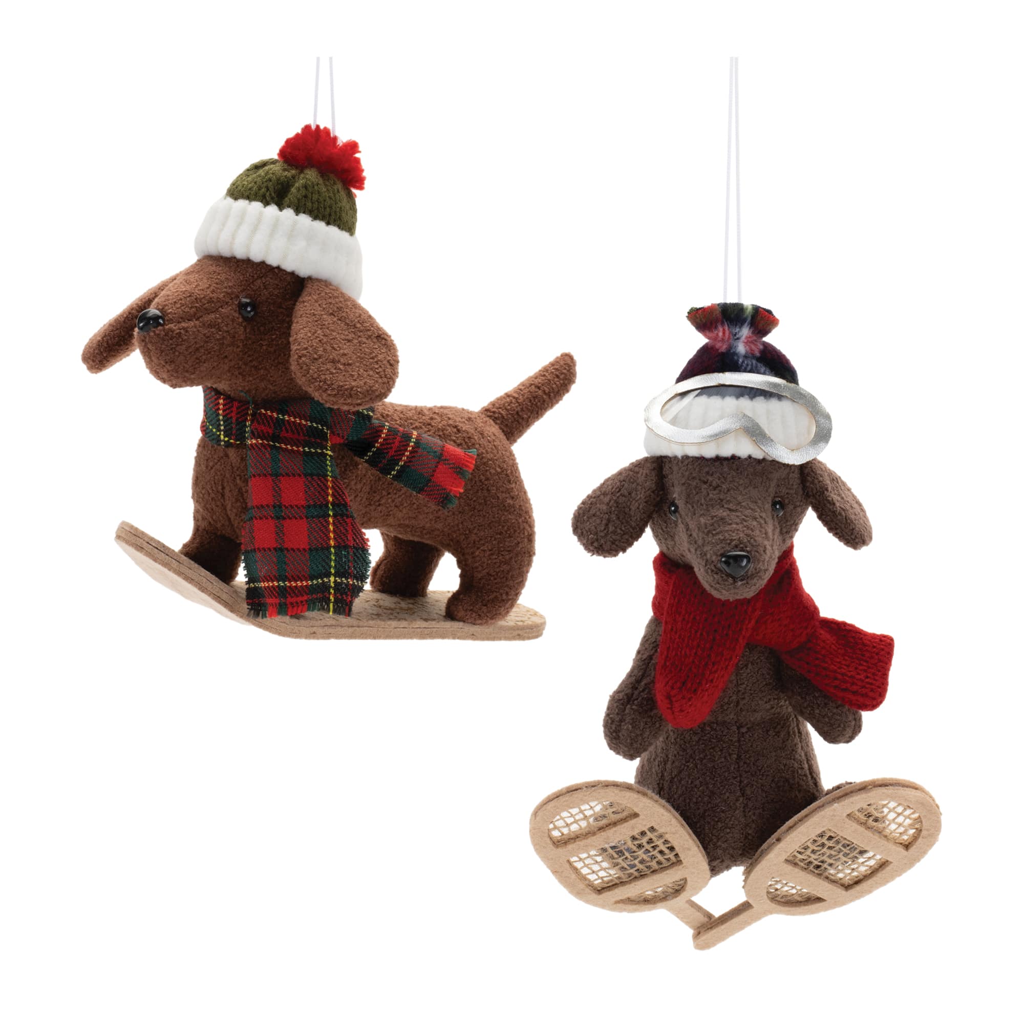 Plush Ski & Snowboard Dog Christmas Ornaments Set
