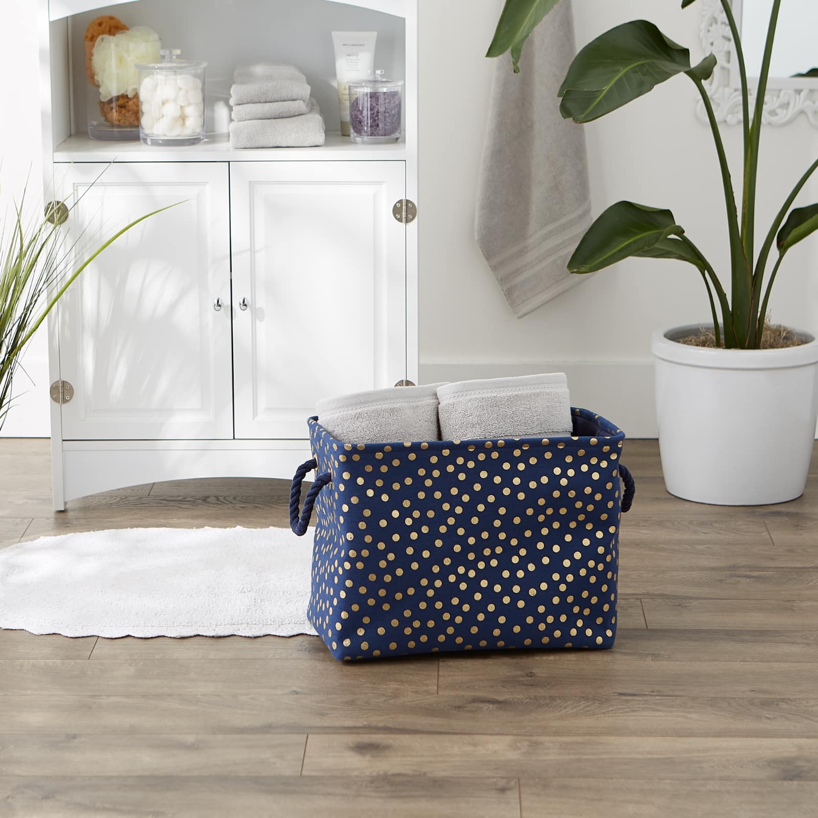 Medium Polyester Rectangle Bin With Gold Dots