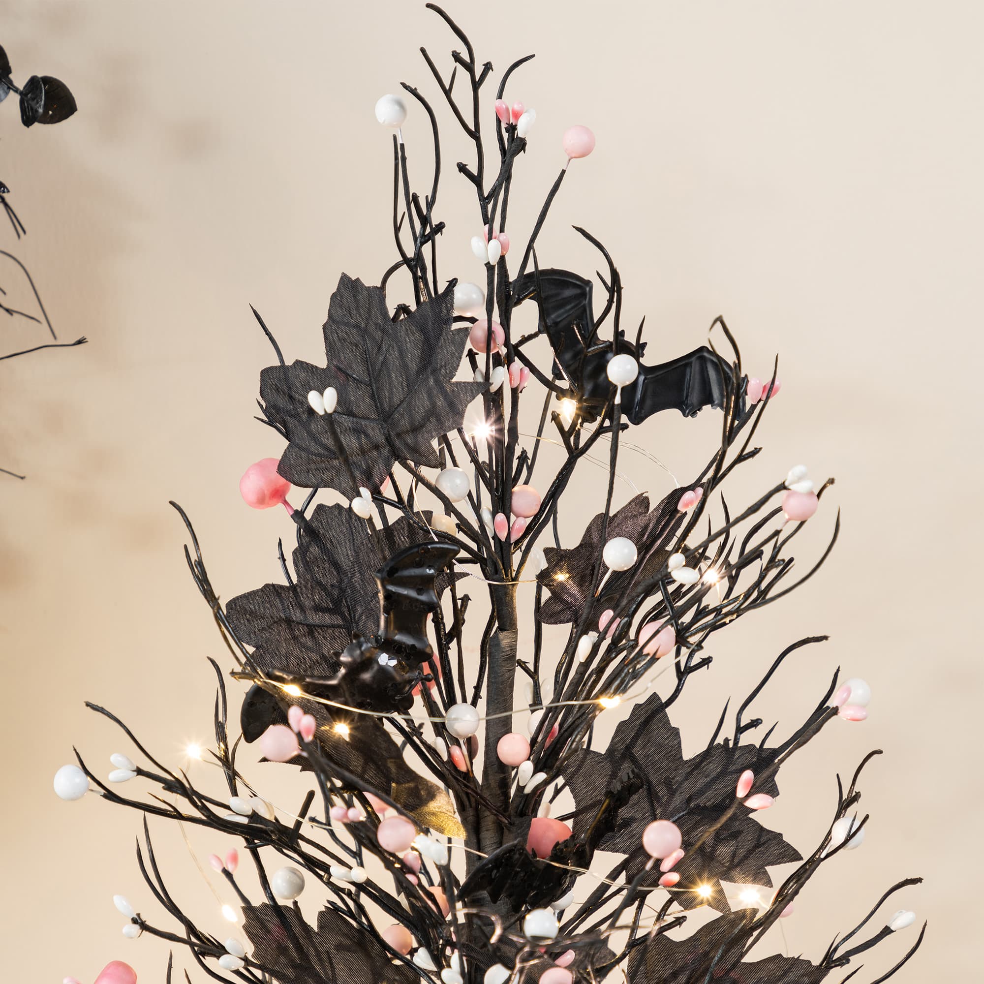 Glitzhome&#xAE; 20&#x22;H Lighted Black and Pink Halloween Berries Table Tree