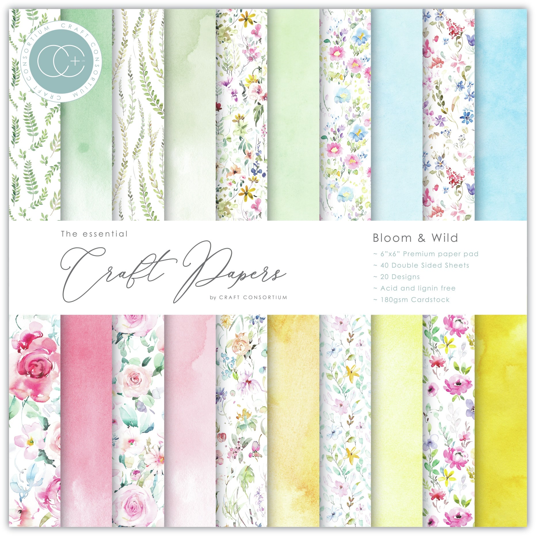 Craft Consortium Bloom & Wild Double-Sided Paper Pad, 6" x 6"