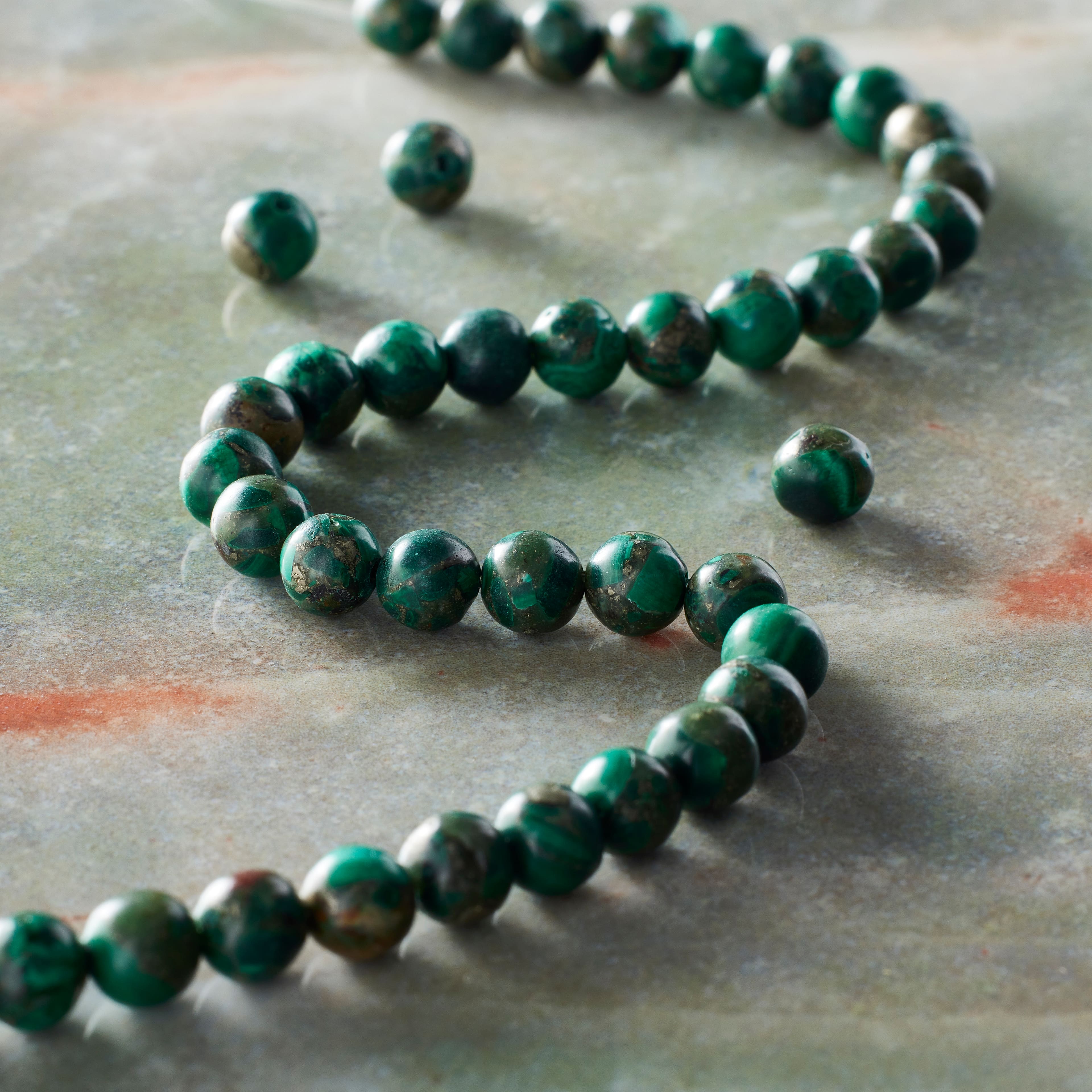 6 Pack: Green Reconstituted Dyed Malachite Round Beads, 5.5mm by Bead Landing™
