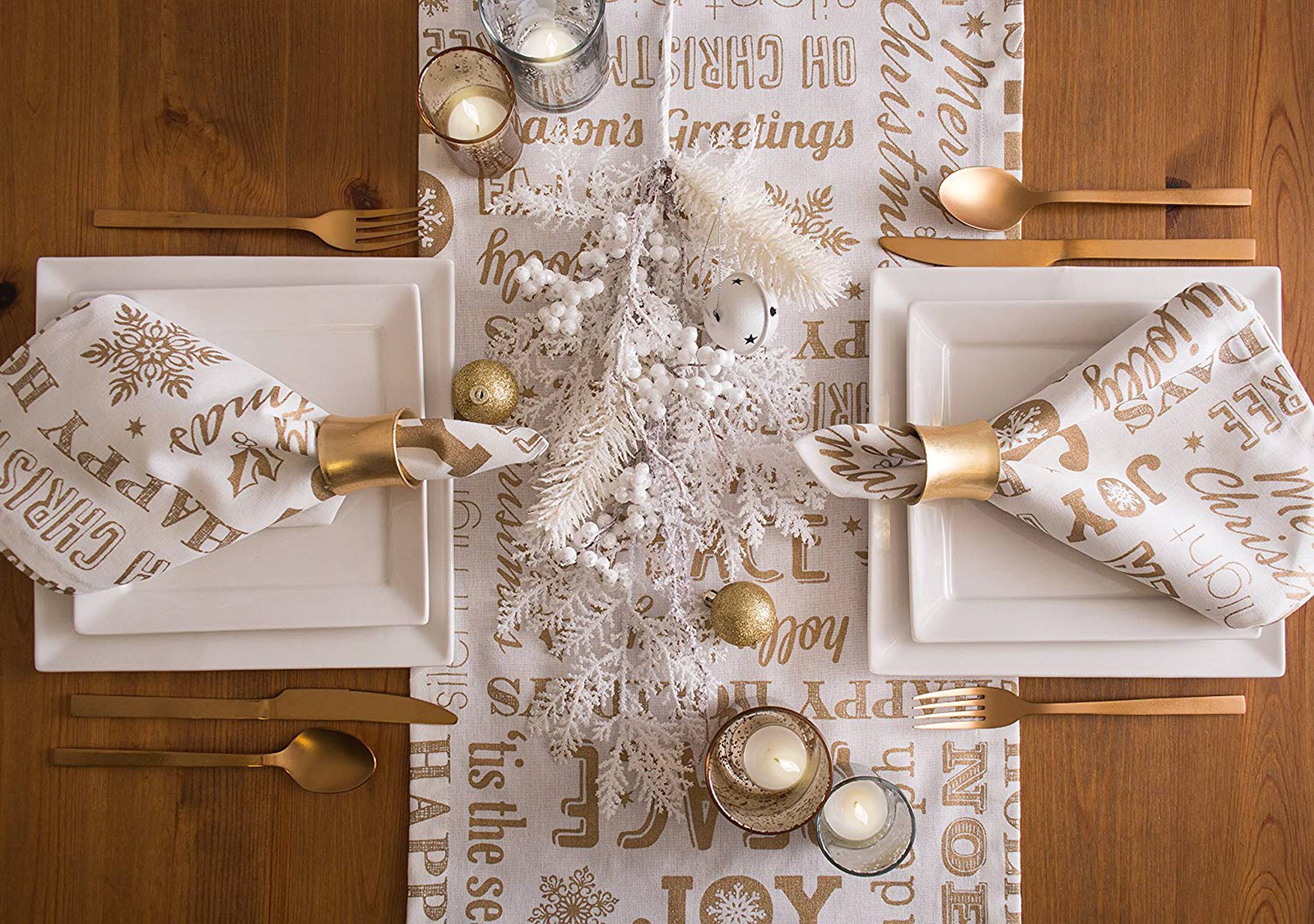 DII® 108" Gold Christmas Collage Table Runner