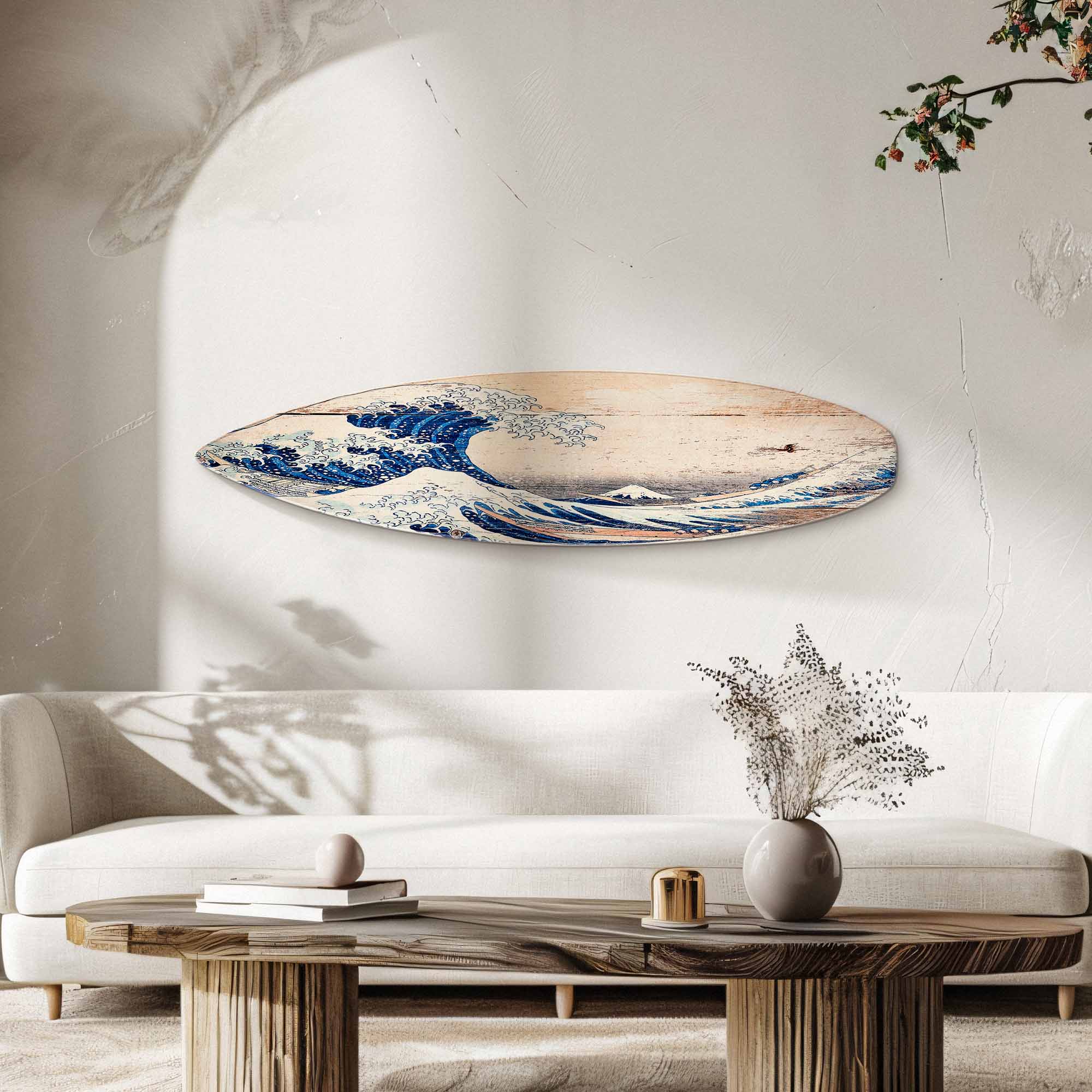 The Great Wave off Kanagawa Wood Surfboard Plaque Wall Sign - 60&#x22;x15&#x22;