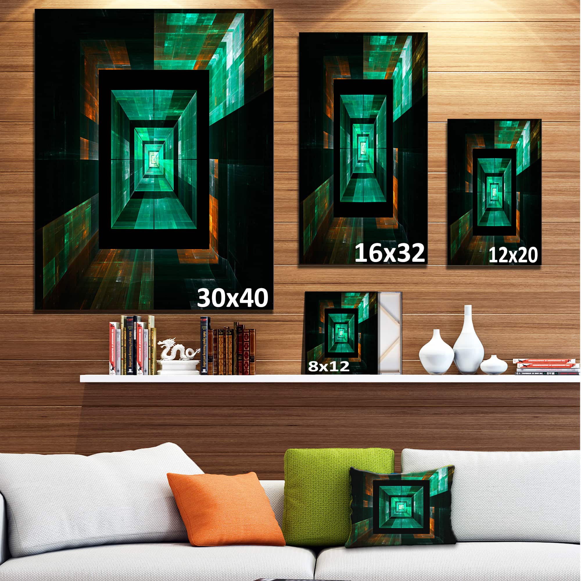 Designart - Deep Green Infinite Cube - Contemporary Canvas Art Print