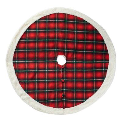 Glitzhome 60″ Red & Black Plaid Reversible Sherpa/Flannel Christmas Tree Skirt in Red/Black | Michaels