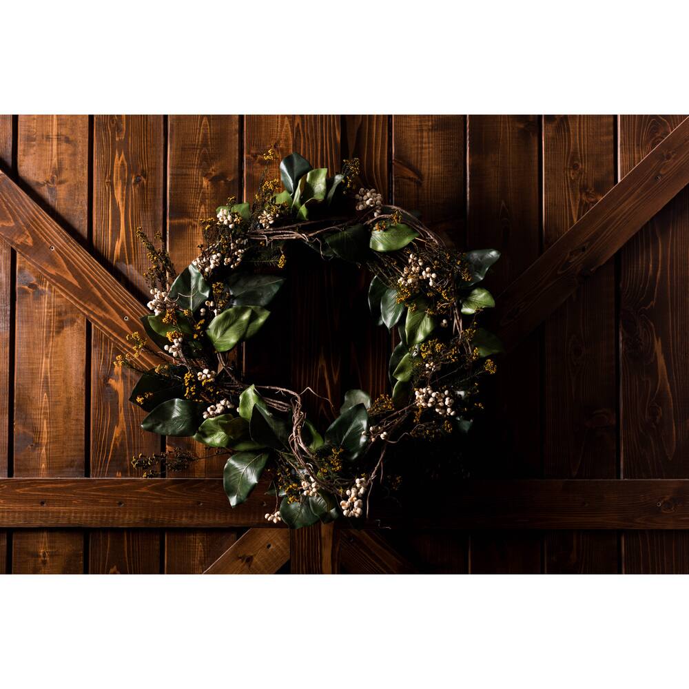 30&#x22; Green &#x26; Brown Magnolia Wreath