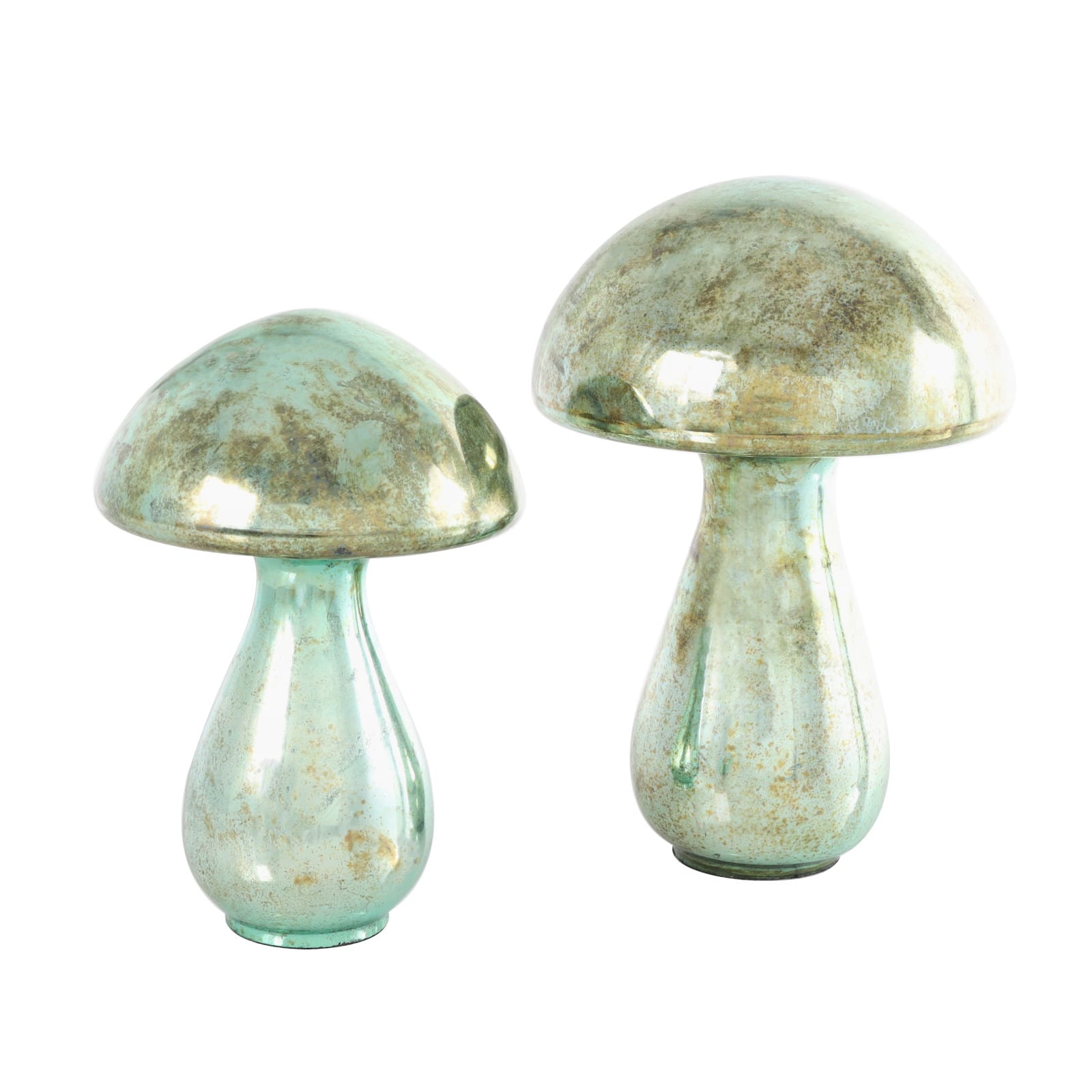 Green Glass Mushroom Sculpture Set