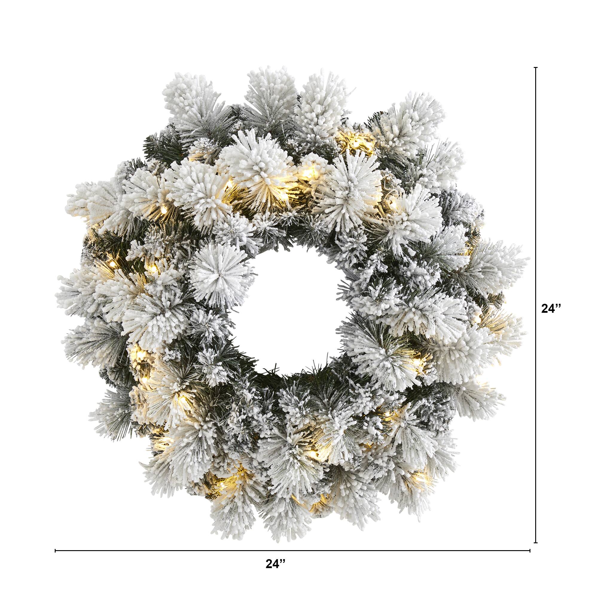24&#x22; LED Flocked Christmas Wreath