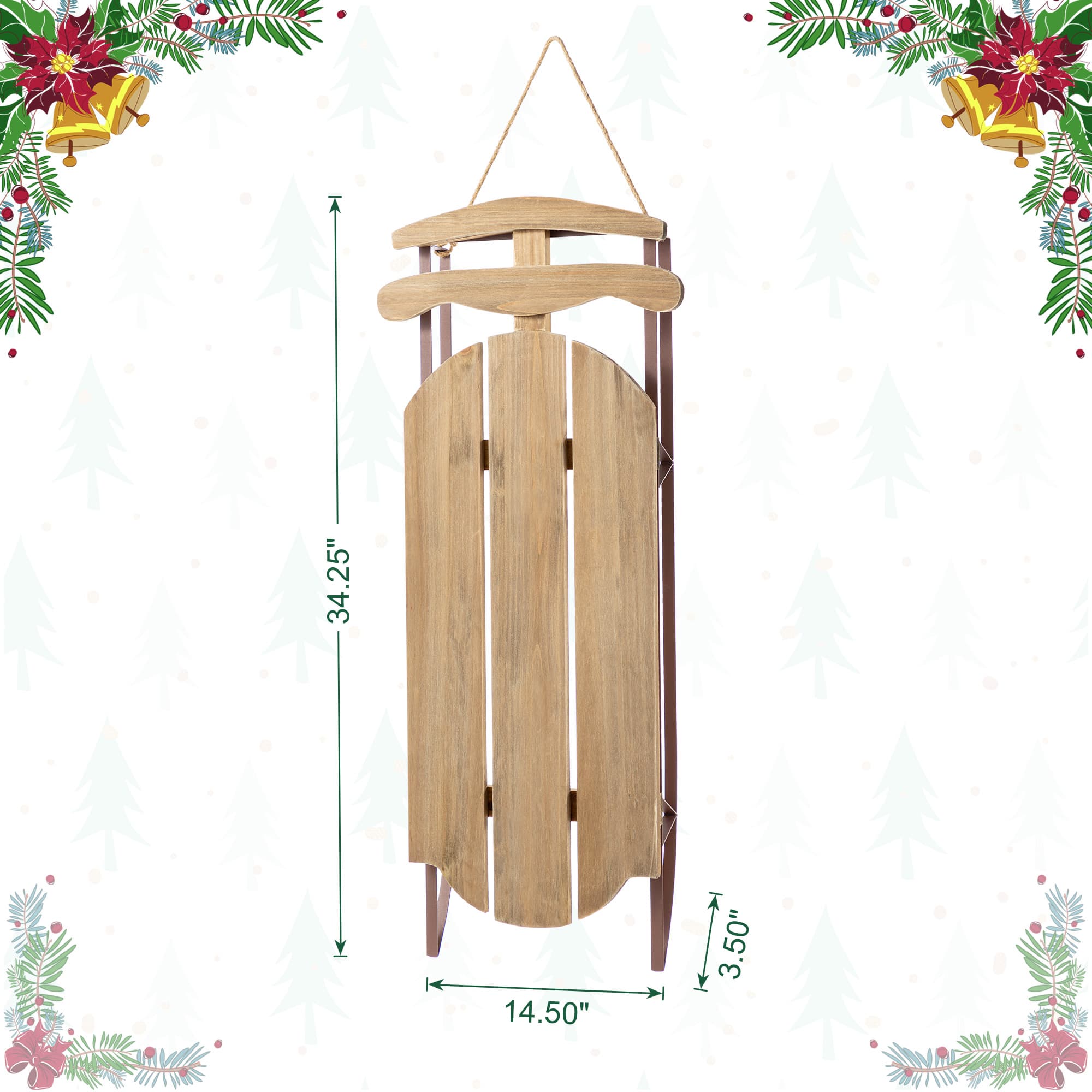 Glitzhome&#xAE; 34.25&#x22;&#xA0;Wooden Natural Christmas Sleigh Porch Decor