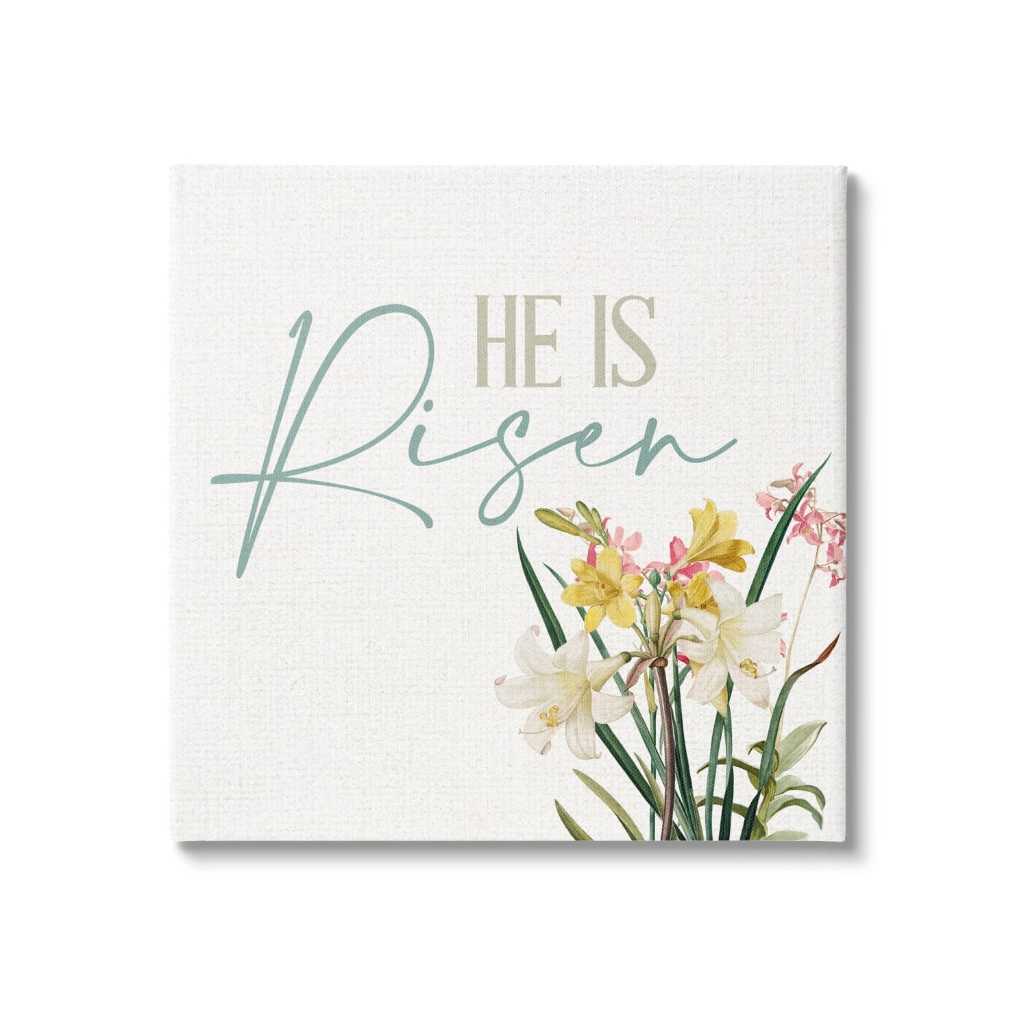 Stupell Industries He Is Risen Religious Easter Holiday Flower Blossoms Canvas Wall Art