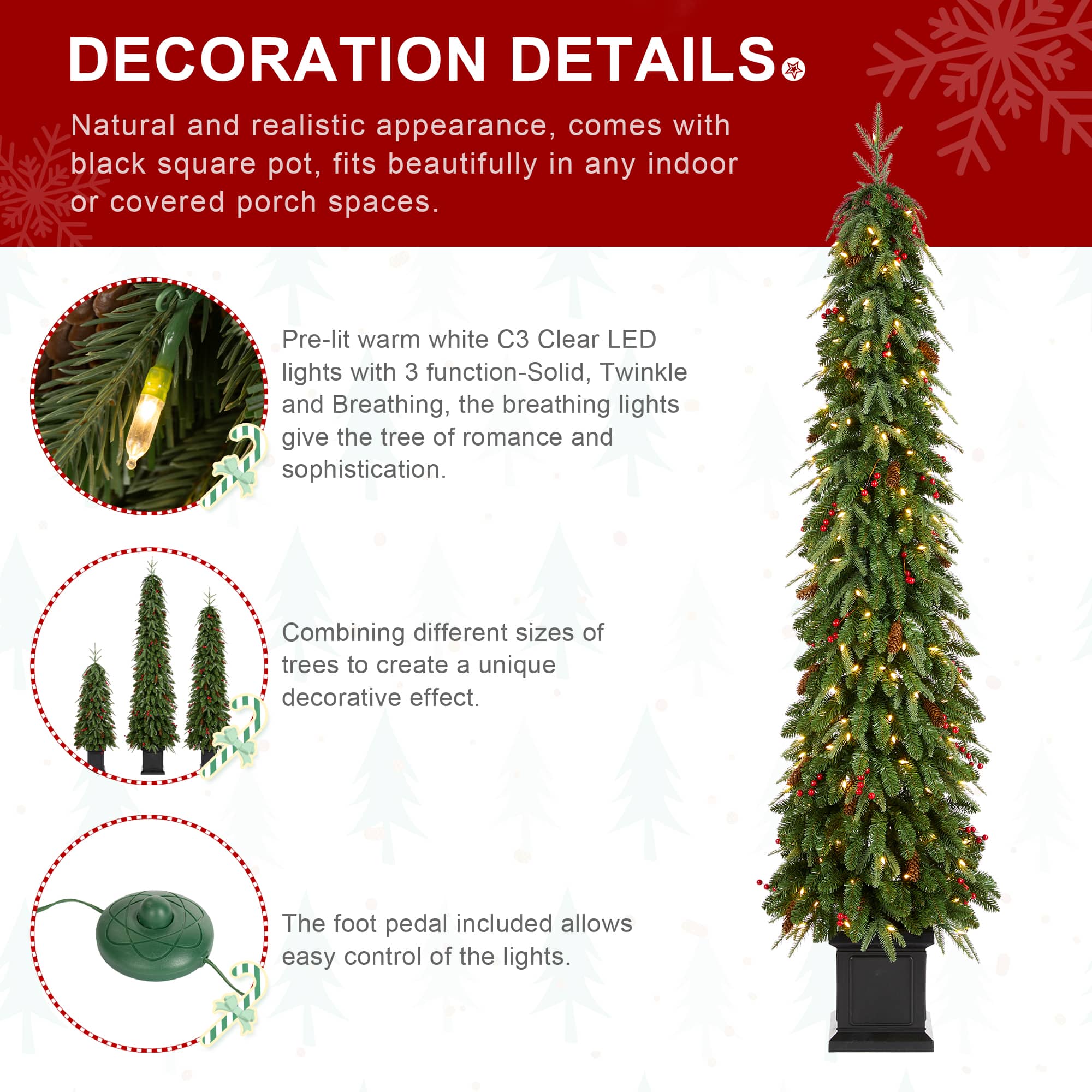 Glitzhome&#xAE; 7ft Pre-lit Green Artificial Christmas Porch Tree, Warm White Lights
