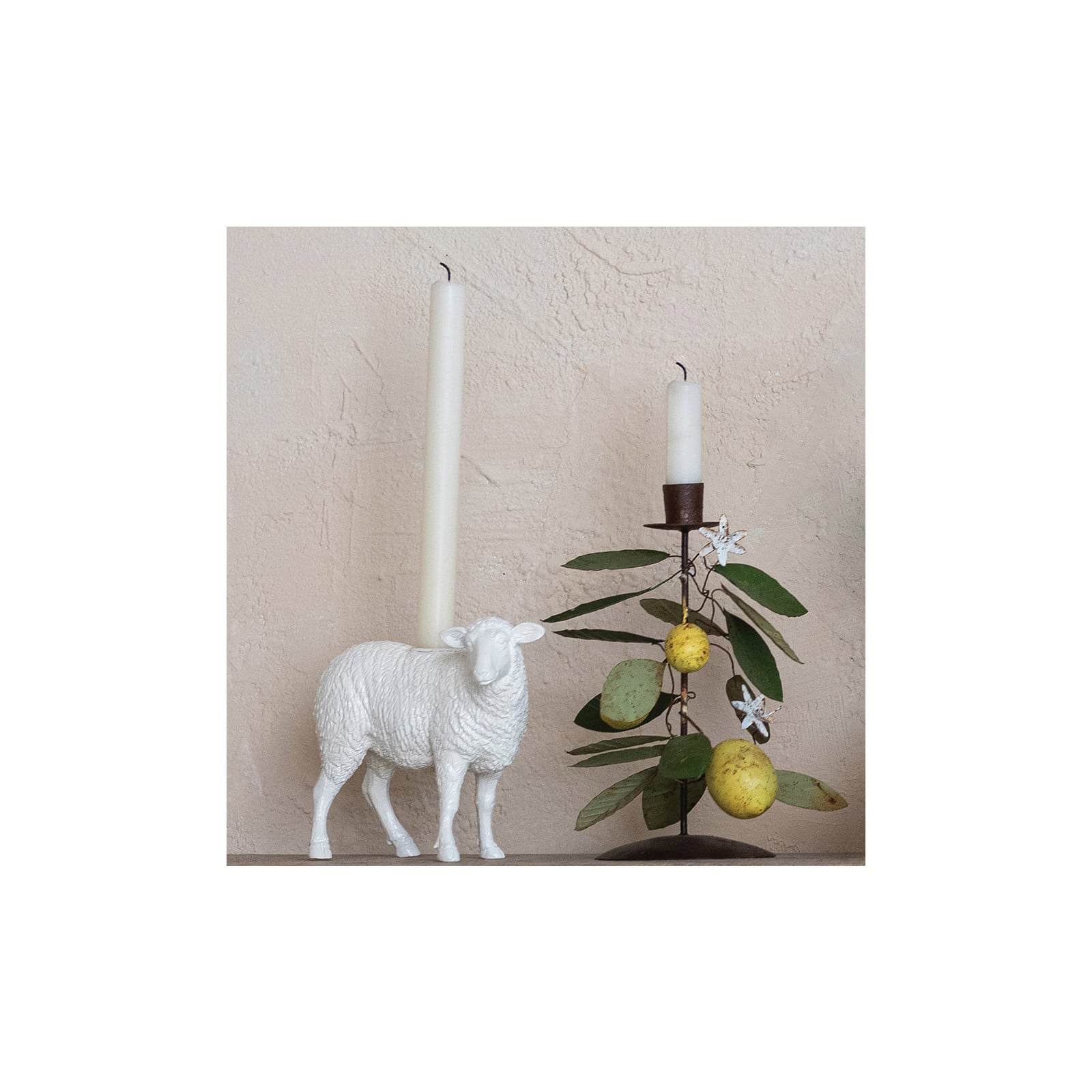 Hello Honey&#xAE; 6.75&#x22; Long White Pastoral Elegance Sheep Taper Candle Holder