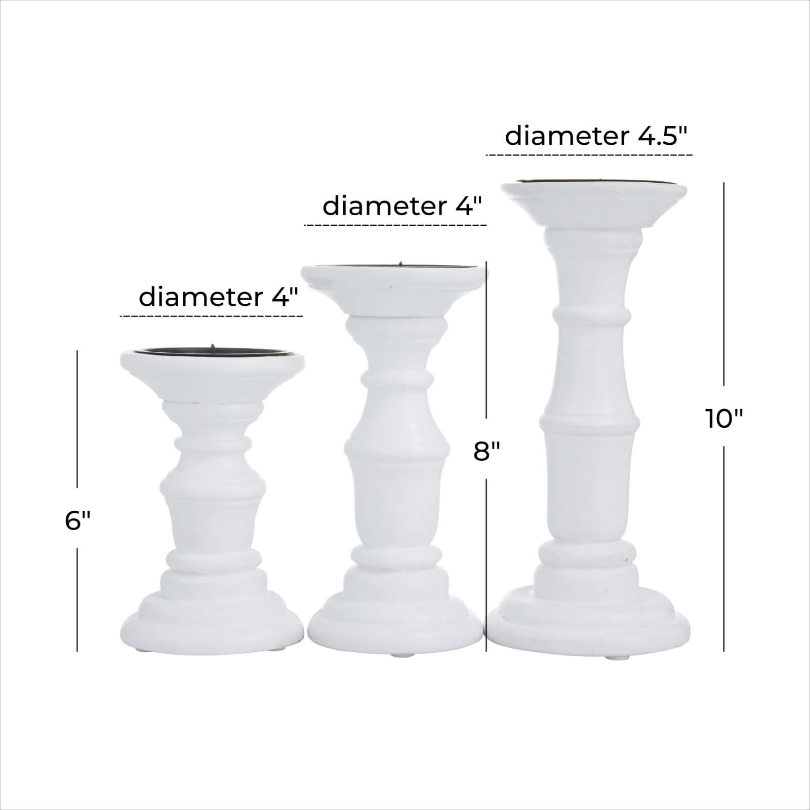 White Wood French Country Candle holder 10",8",6"