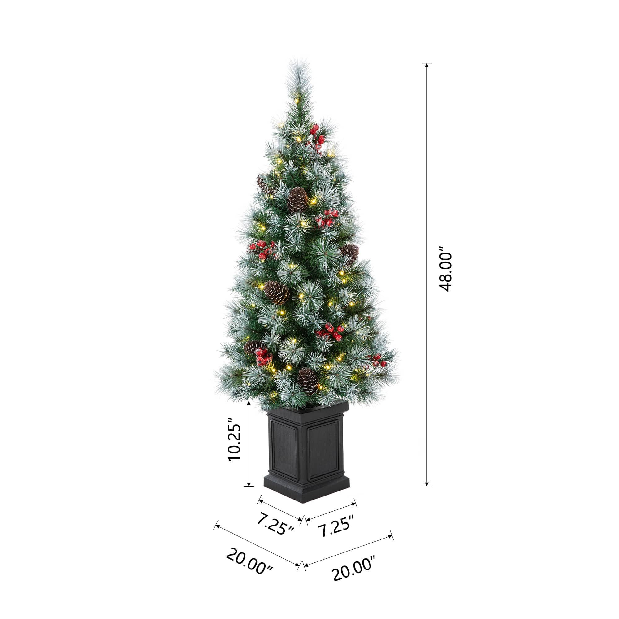 2 Pack 4ft. Pre-Lit Pine Artificial Christmas Porch Tree, Warm White LED Lights