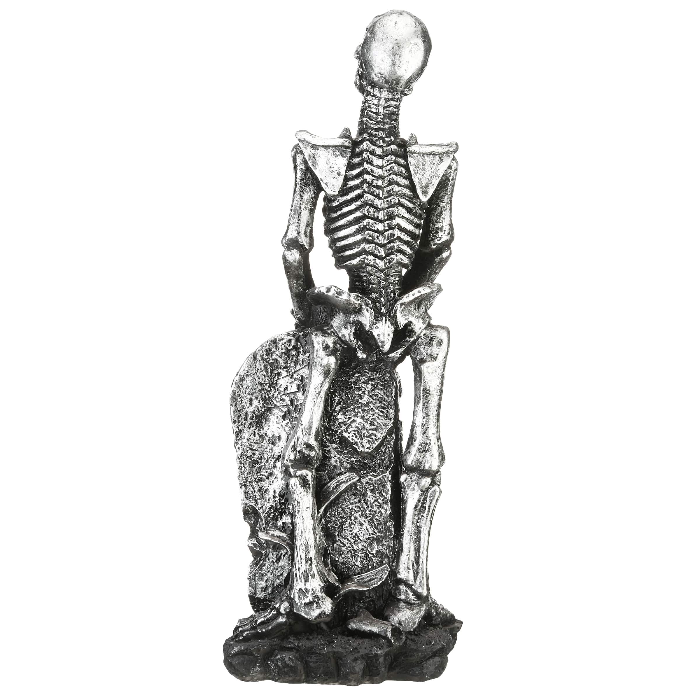 20&#x22; Silver Skeleton &#x26; Gravestone Figure