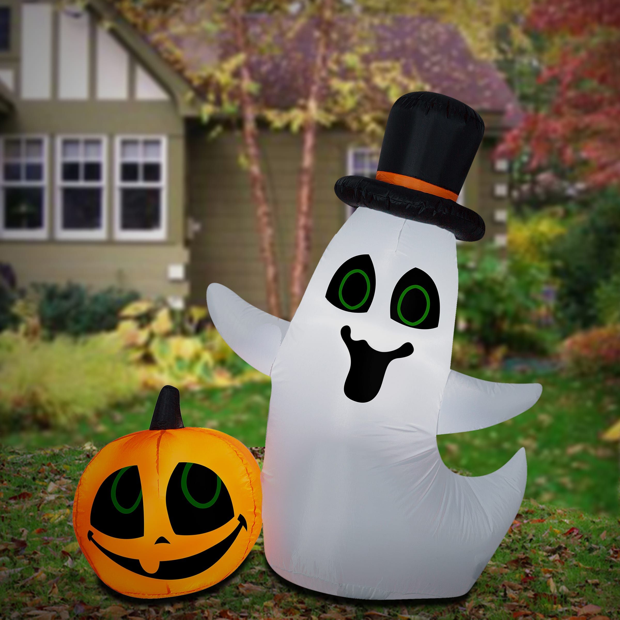 4ft. Airblown&#xAE; Inflatable Halloween Ghost &#x26; Pumpkin