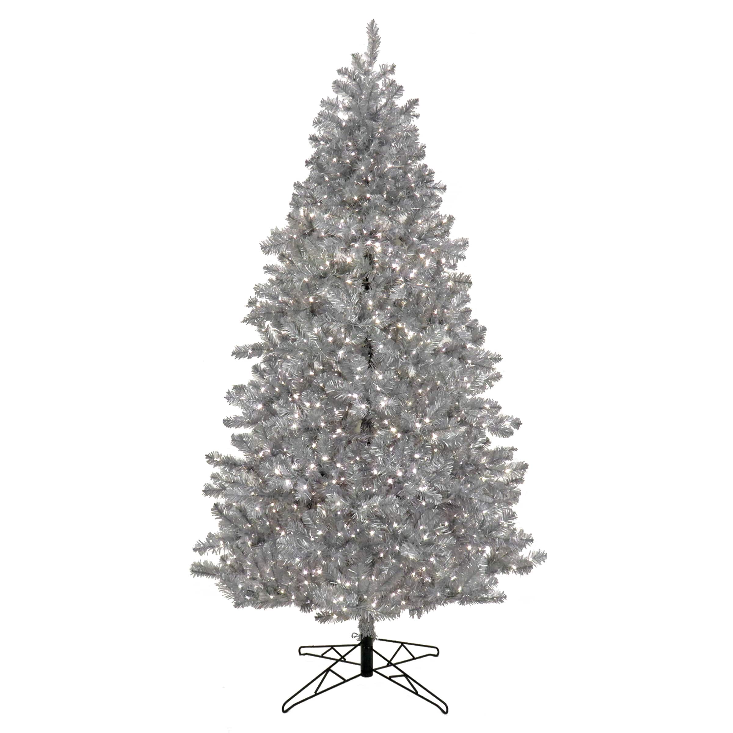 7.5ft. Pre-Lit Silver Metallic Artificial Christmas Tree, White LED Lights