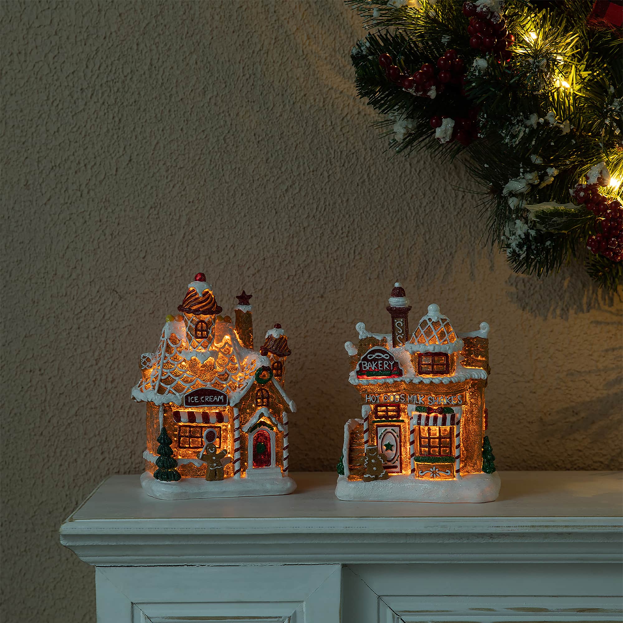Glitzhome&#xAE; Light-Up Christmas Gingerbread House Table D&#xE9;cor Set