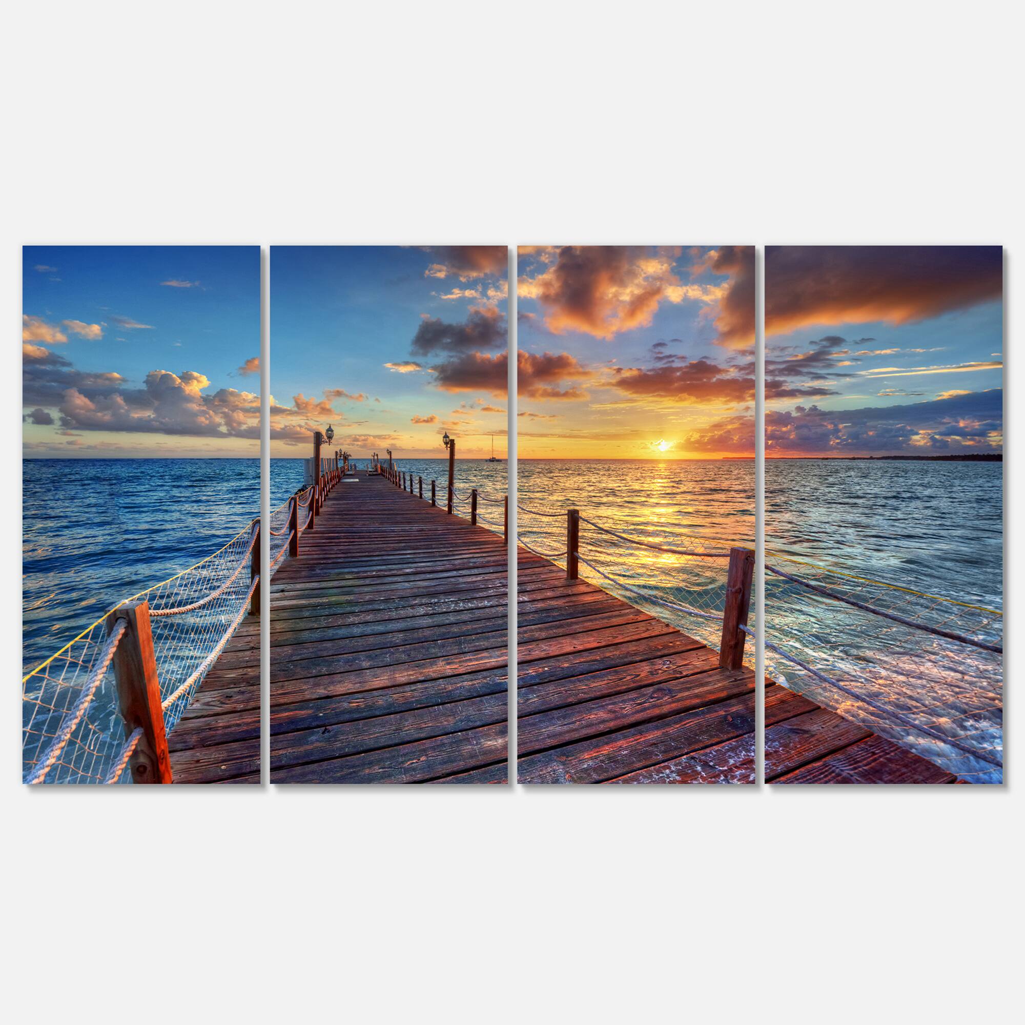 Designart - Beautiful Sunset over Sea Pier