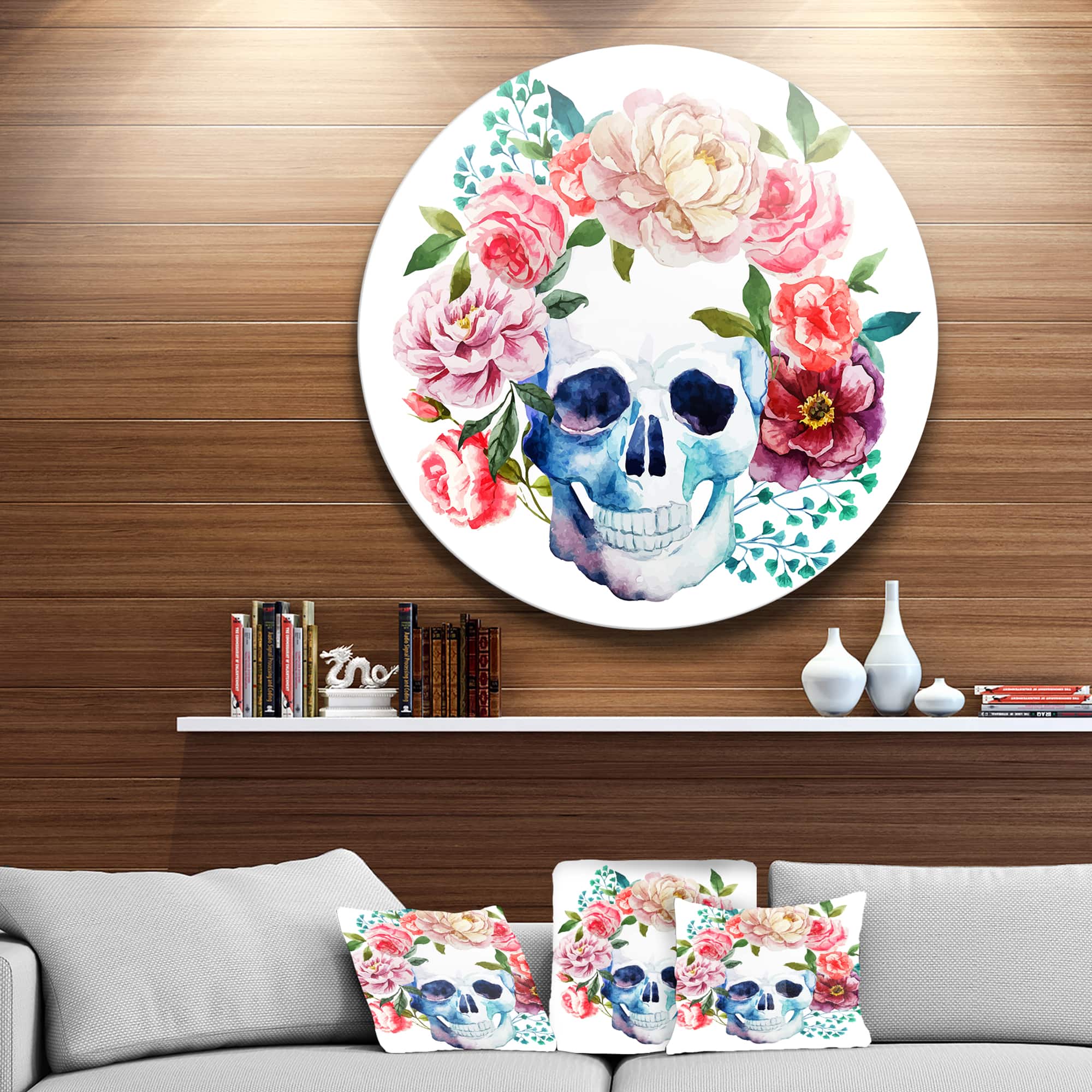 Designart - Skull Bouquet Vector Art&#x27; Contemporary Metal Artwork