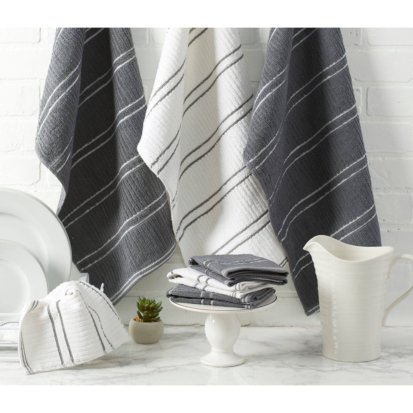 DII® J&M Gray Ribbed Terry Dishtowel & Dishcloth Set