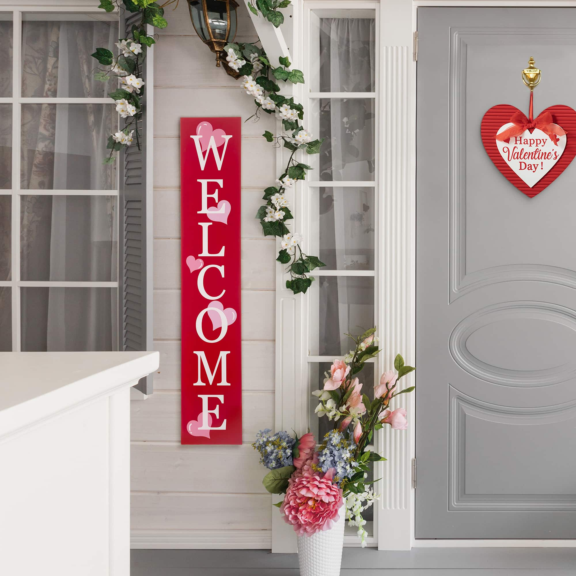 Glitzhome&#xAE; 3.5ft. Valentine&#x27;s Wooden Welcome Porch Sign