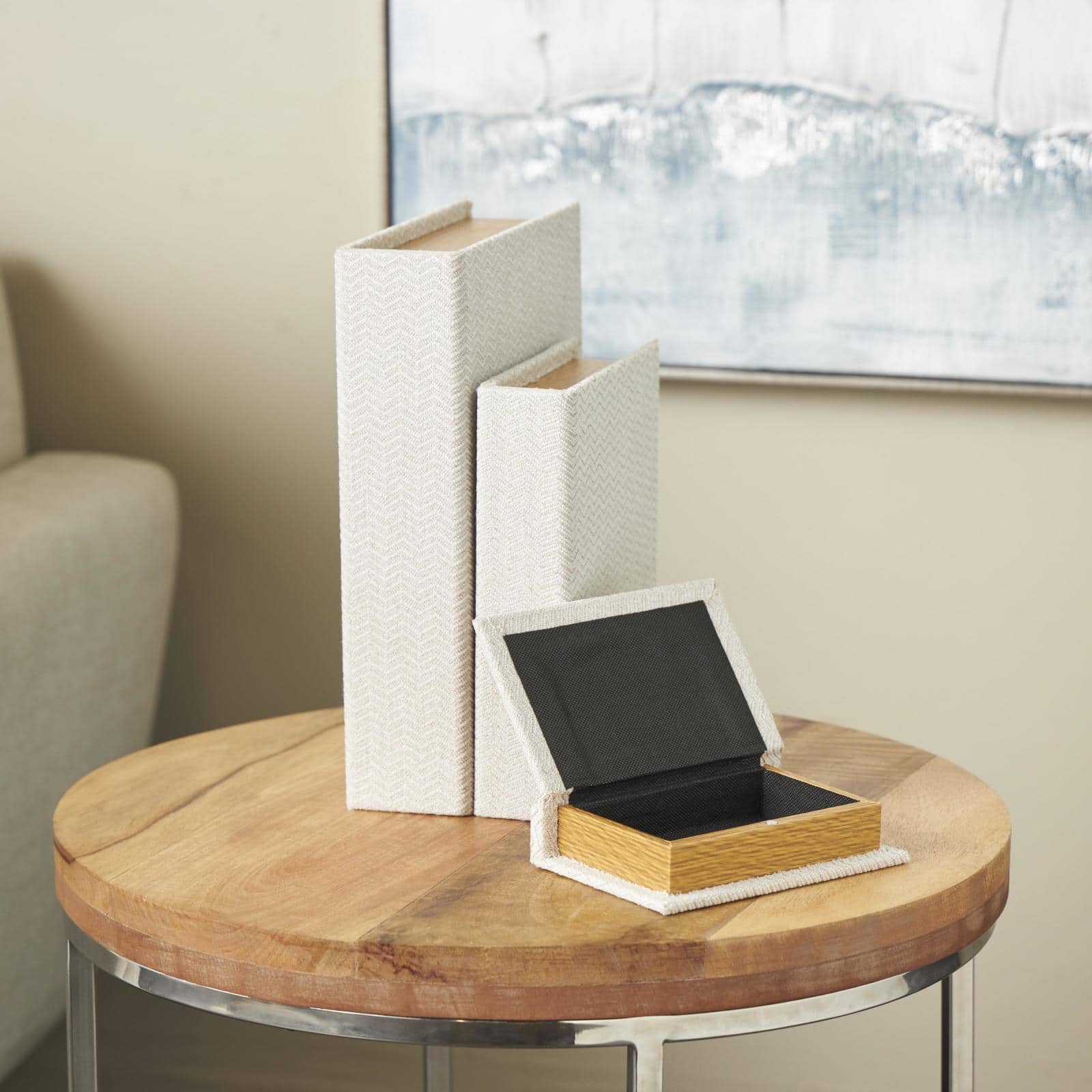 Cream Fabric Storage Book Box Set