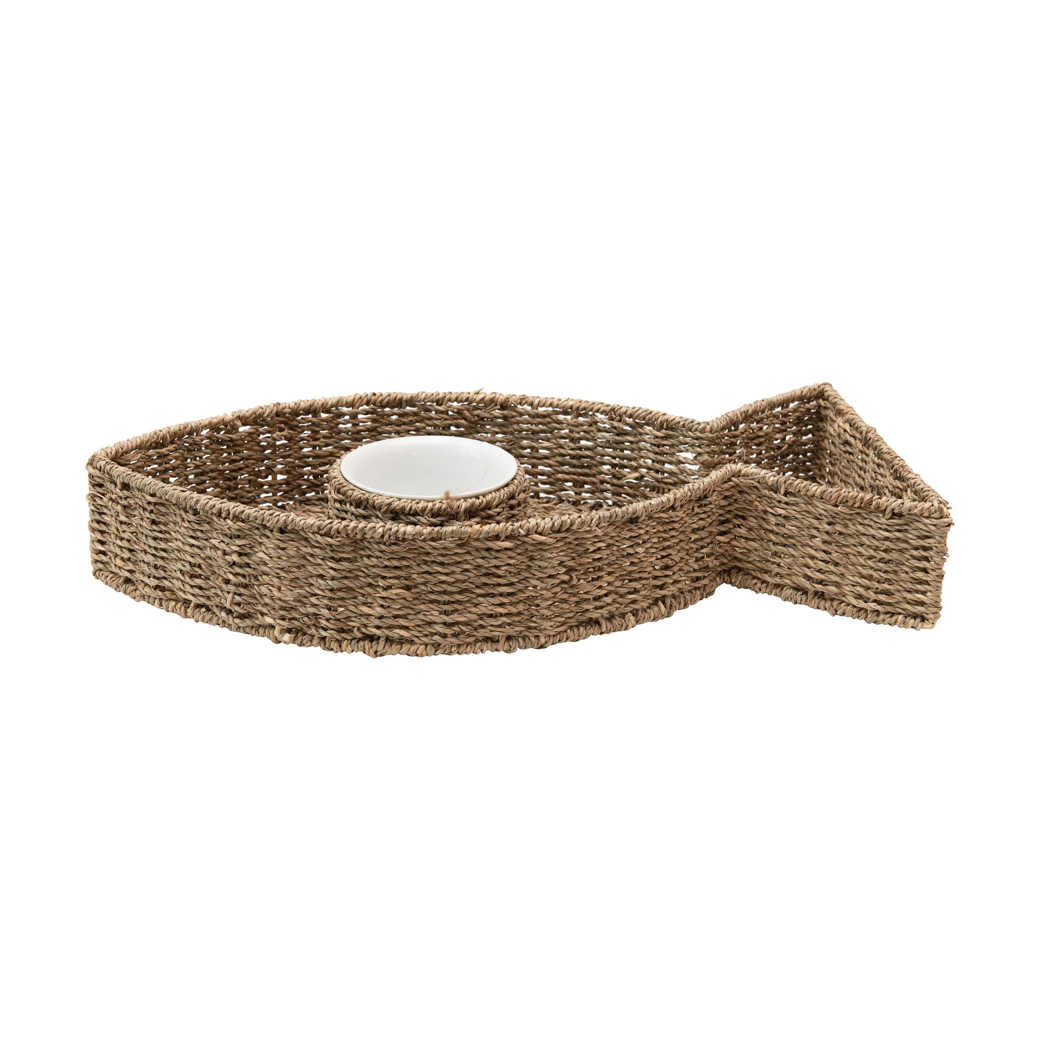 Hello Honey&#xAE; Hand-Woven Seagrass Fish Shaped Chip &#x26; Dip with Ceramic Bowl Set