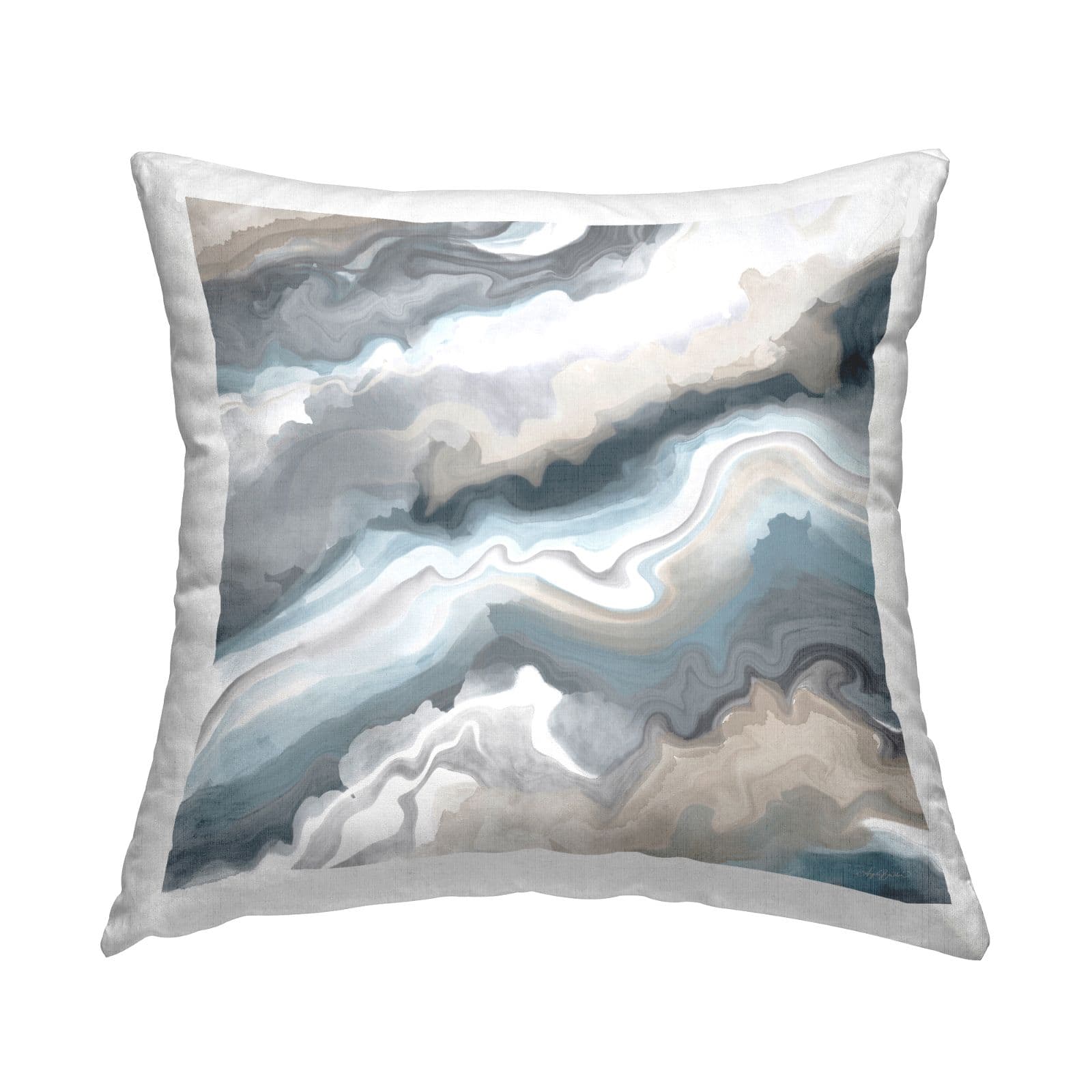 Stupell Industries Abstract Flowing Blue White Agate Rock Illustration Throw Pillow 18&#x22; x 18&#x22;
