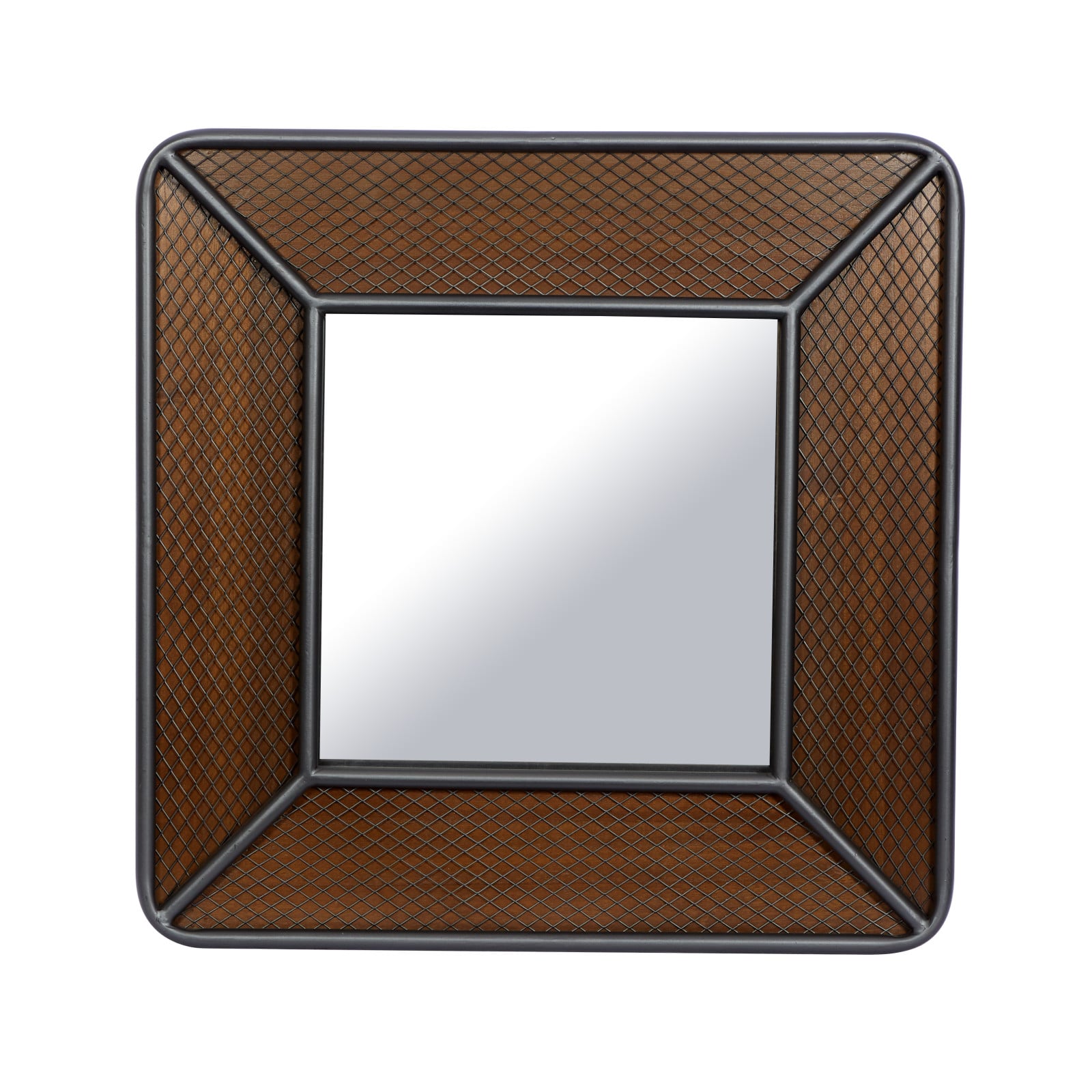 Brown Wood Industrial Wall Mirror, 32" x 32" x 2"