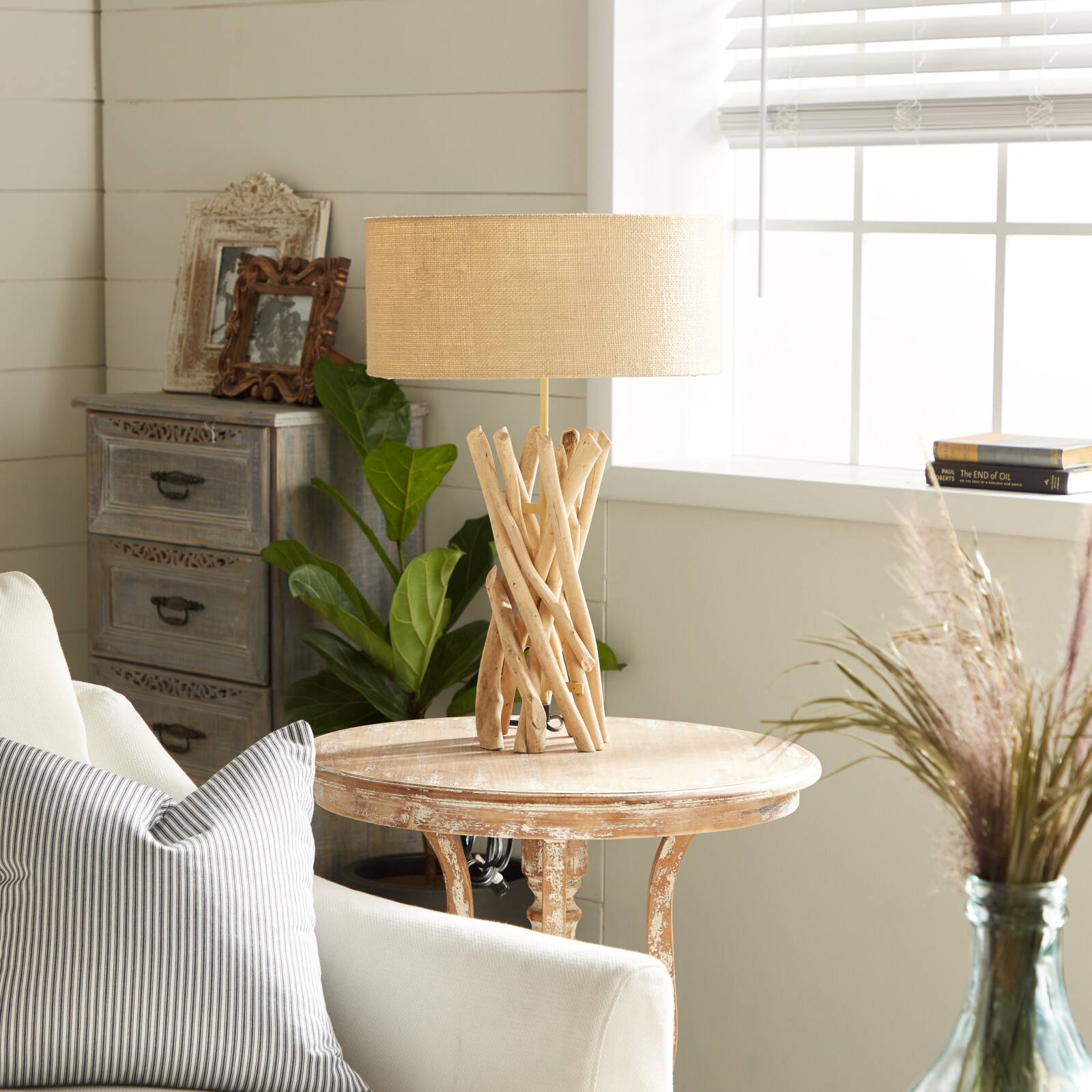 24&#x22; Natural Beige Wood Rustic Table Lamp