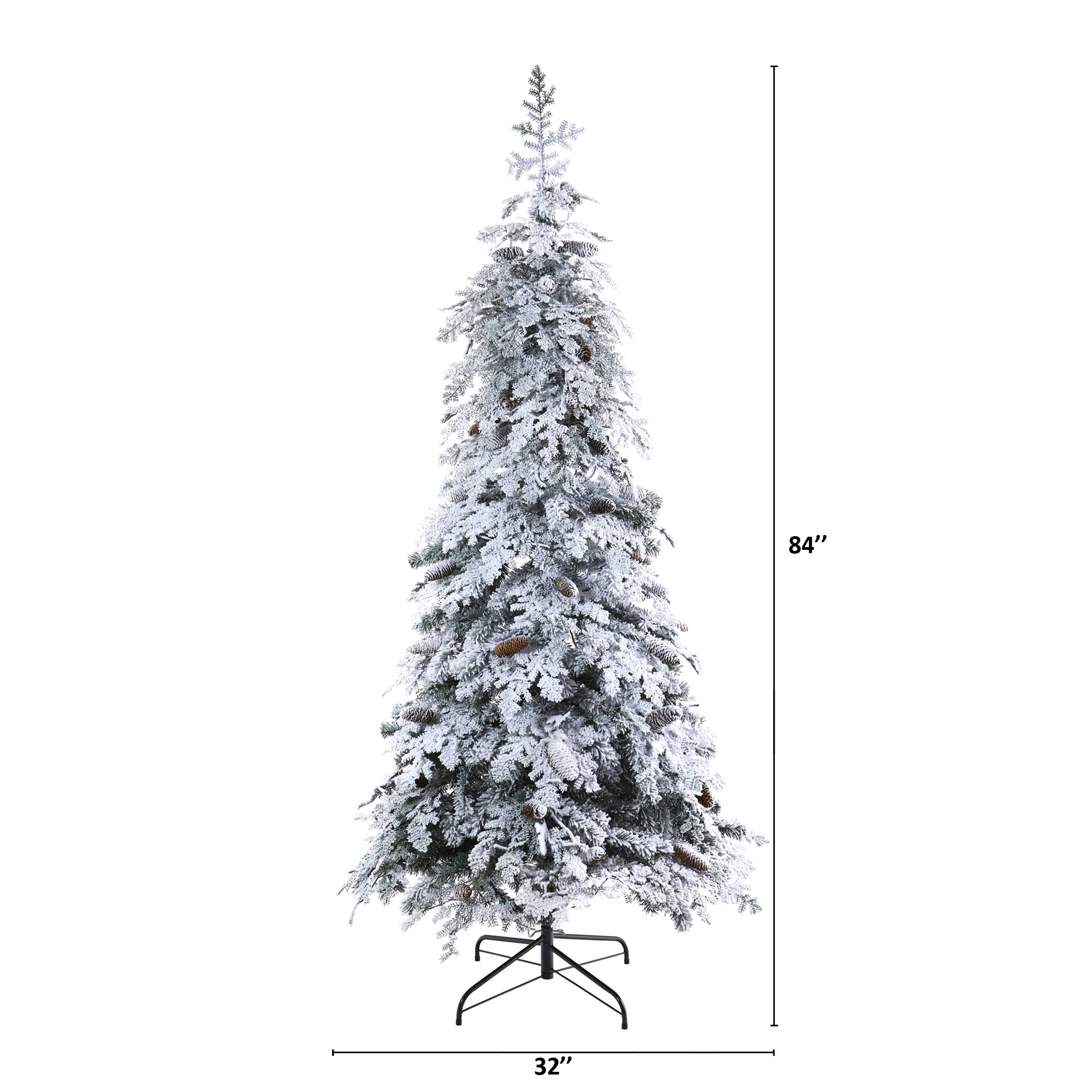 7ft. Pre-Lit Flocked Montana Down Swept Spruce & Pinecones Artificial Christmas Tree with Clear LED Lights