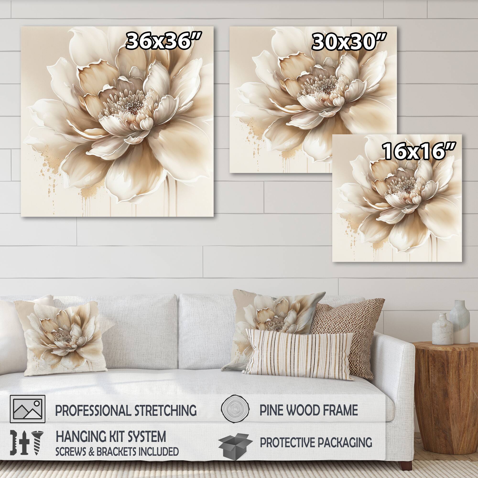 Designart 'Blooming Beige Floral Design III' Floral & Botanical Canvas Wall Art