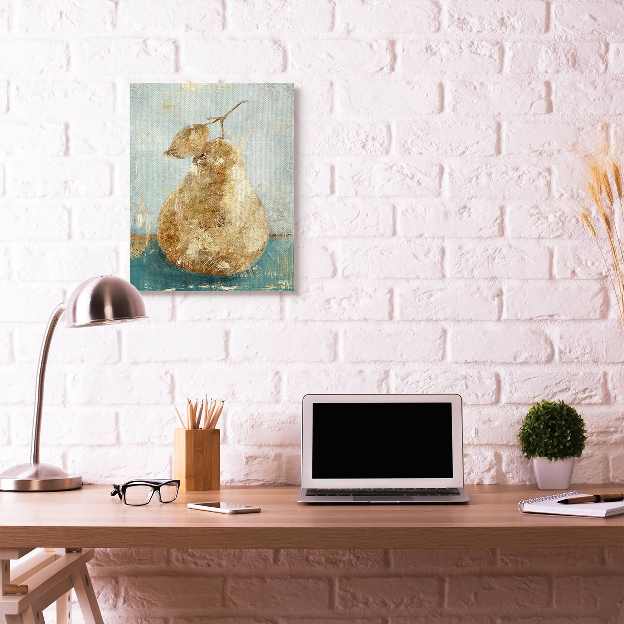 Stupell Industries Golden Pear Green Textured Food Painting Canvas Wall Art