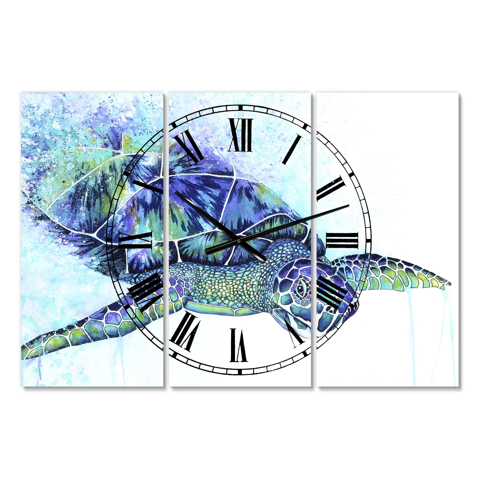 Designart Sea Turtle Oversized Cottage 3 panel Wall Clock