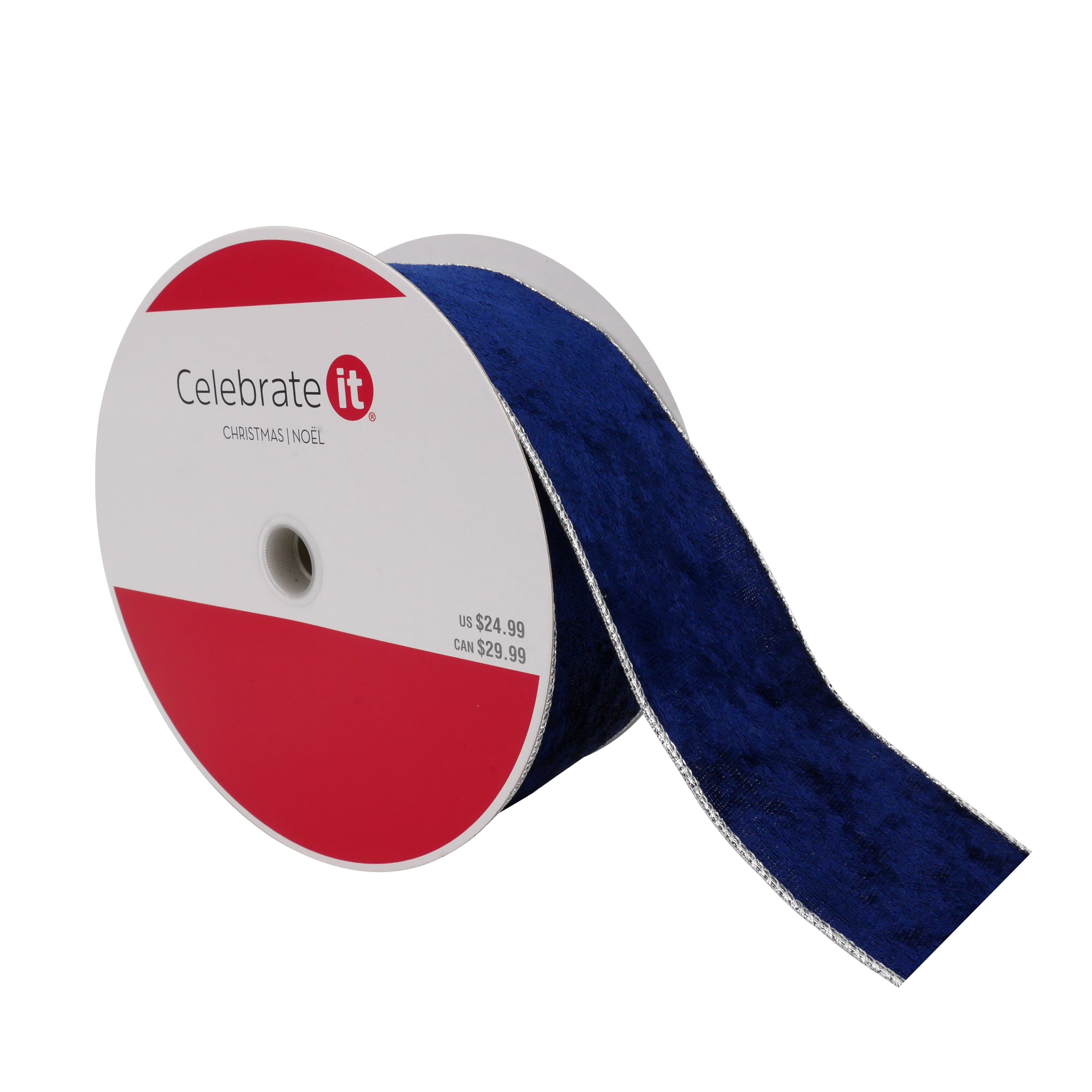 2.5&#x22; x 60ft. Navy Velvet Wired Ribbon by Celebrate It&#x2122; Christmas