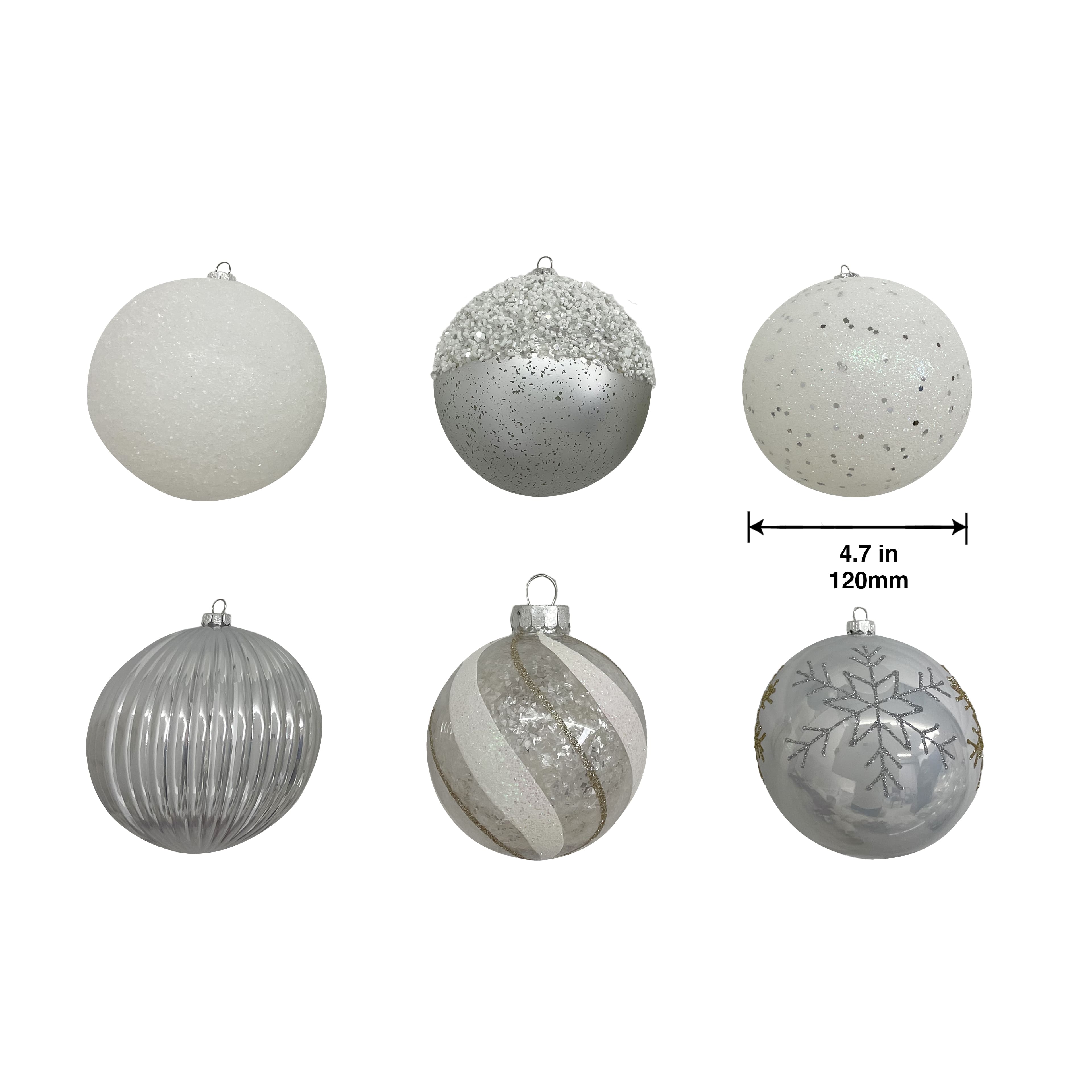 6 Pack 4.75&#x22; Silver &#x26; White Shatterproof Ball Ornaments by Ashland&#xAE;