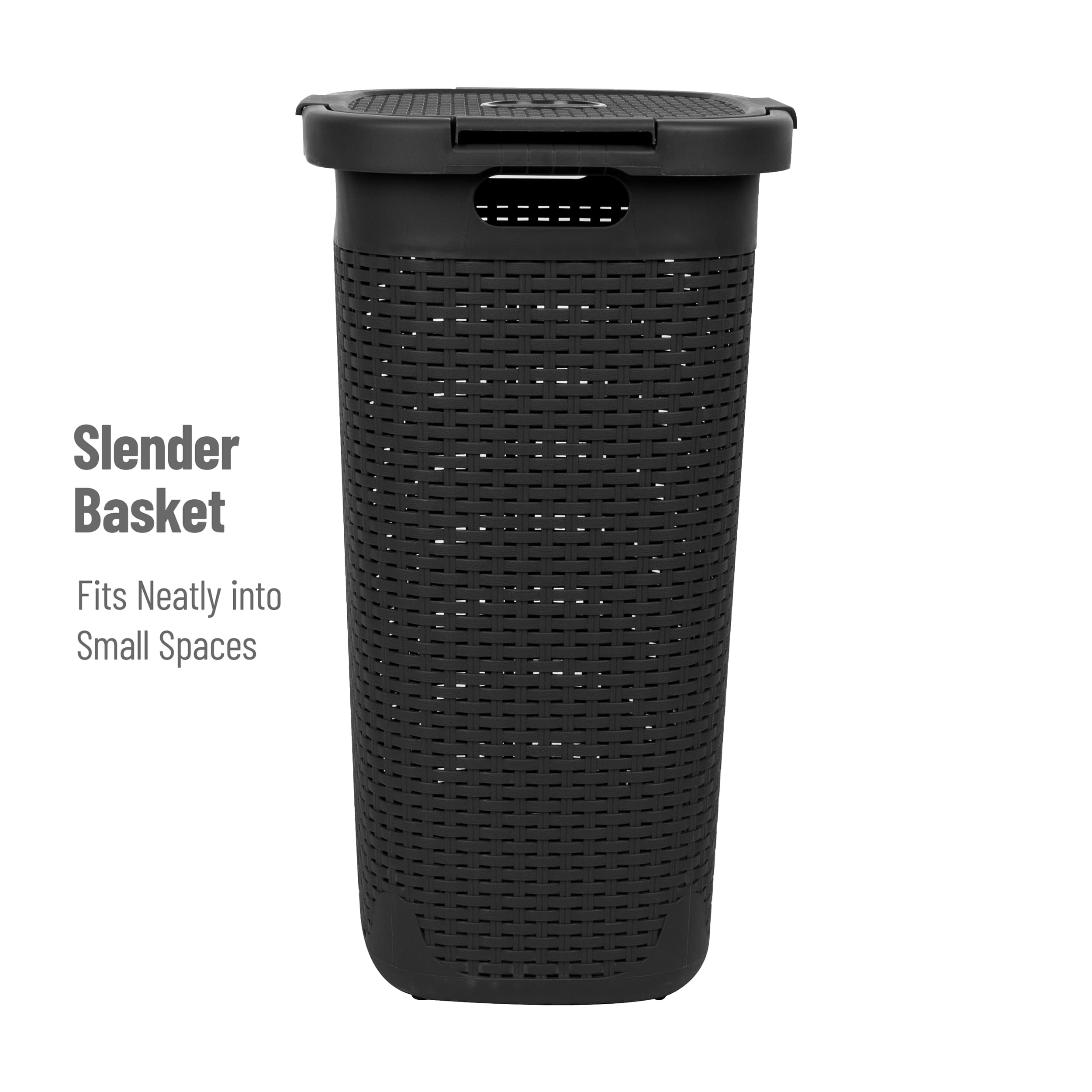 Mind Reader 60L Ventilated Slim Laundry Hamper with Cut Out Handles & Attached Hinged Lid, 2ct.