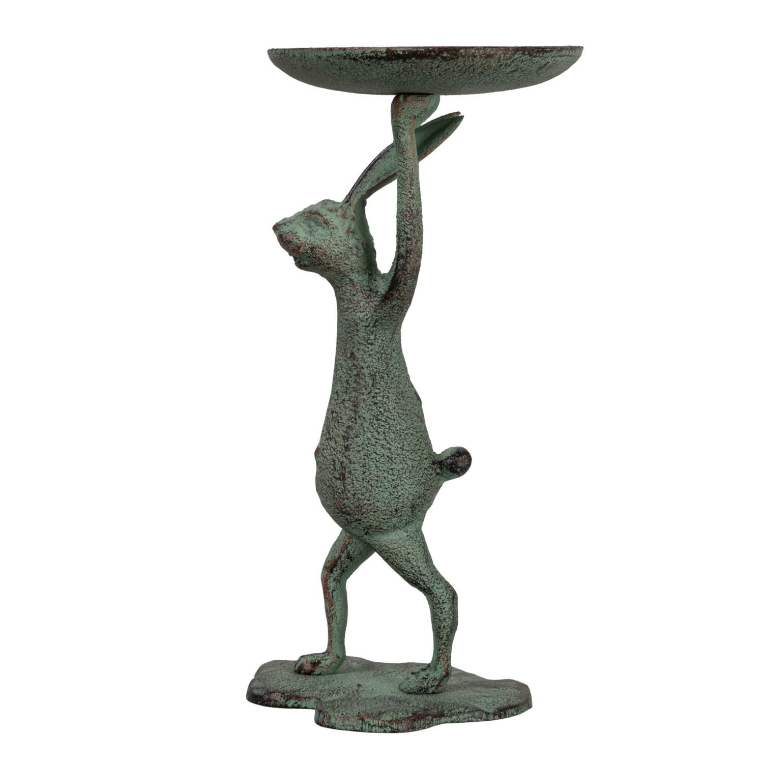 Hello Honey® 10.8" Patina Finish Cast Iron Rabbit Pillar Candle Holder