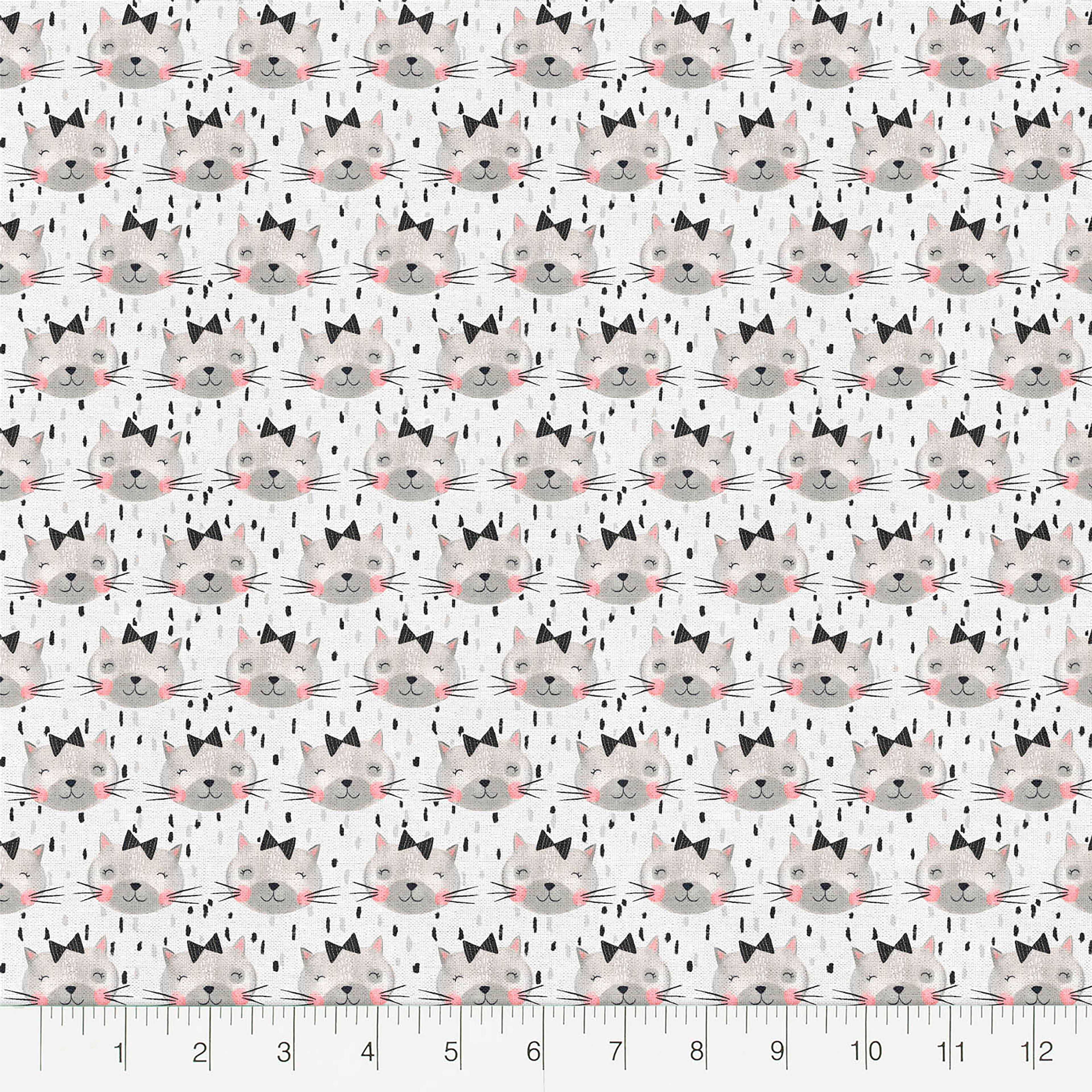 Fabric Editions White Kitten Faces Cotton Fabric