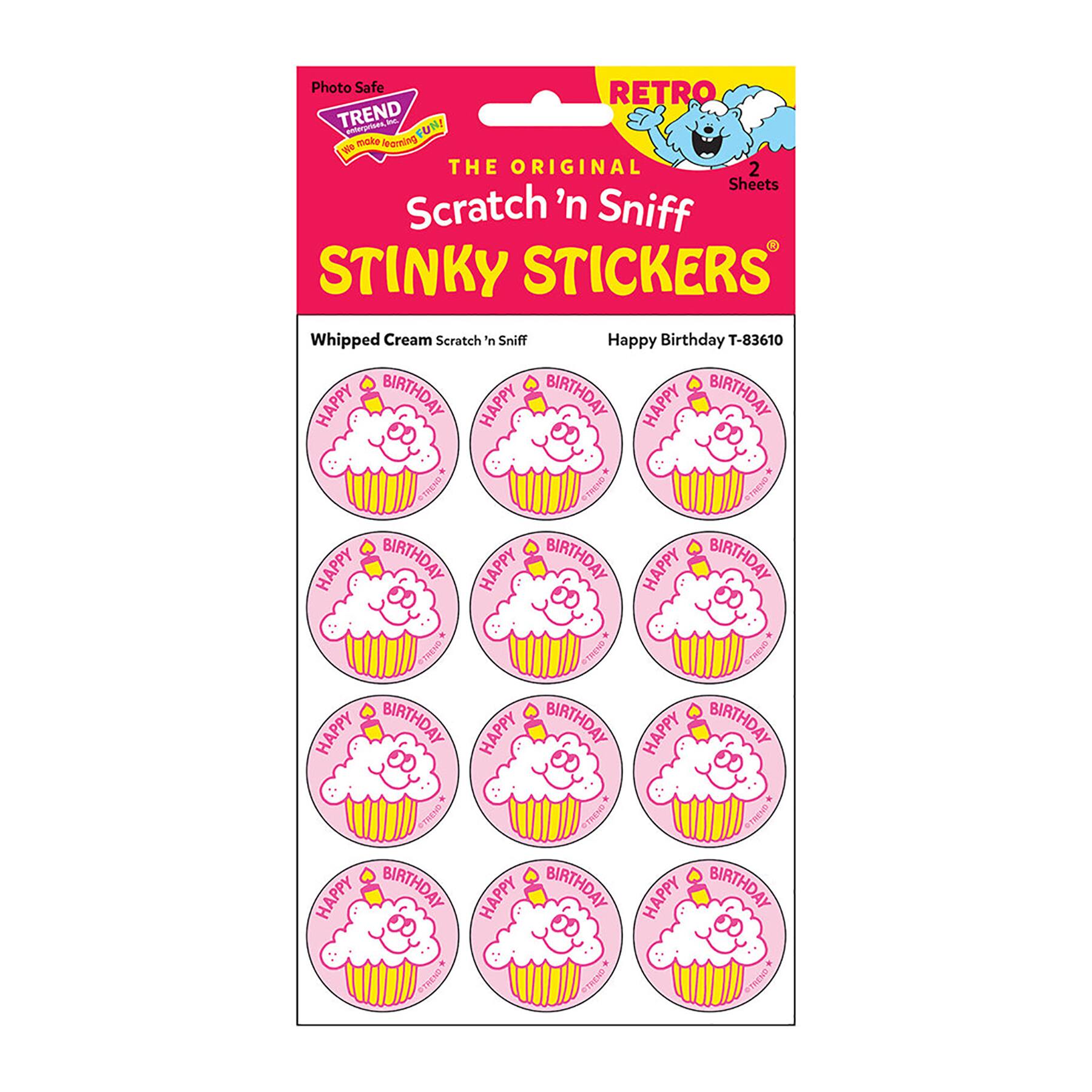 TREND Enterprises® Happy Birthday Whipped Cream Scented Stickers, 6 Packs of 24