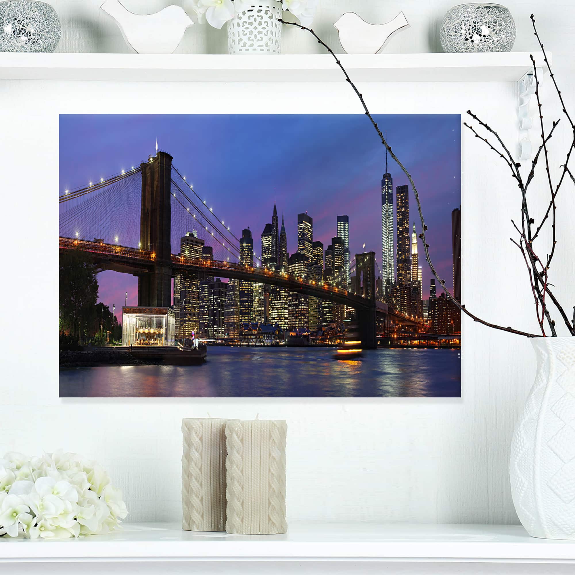 Designart - Brooklyn Bridge and Manhattan at sunset - Extra Large Canvas Art Print
