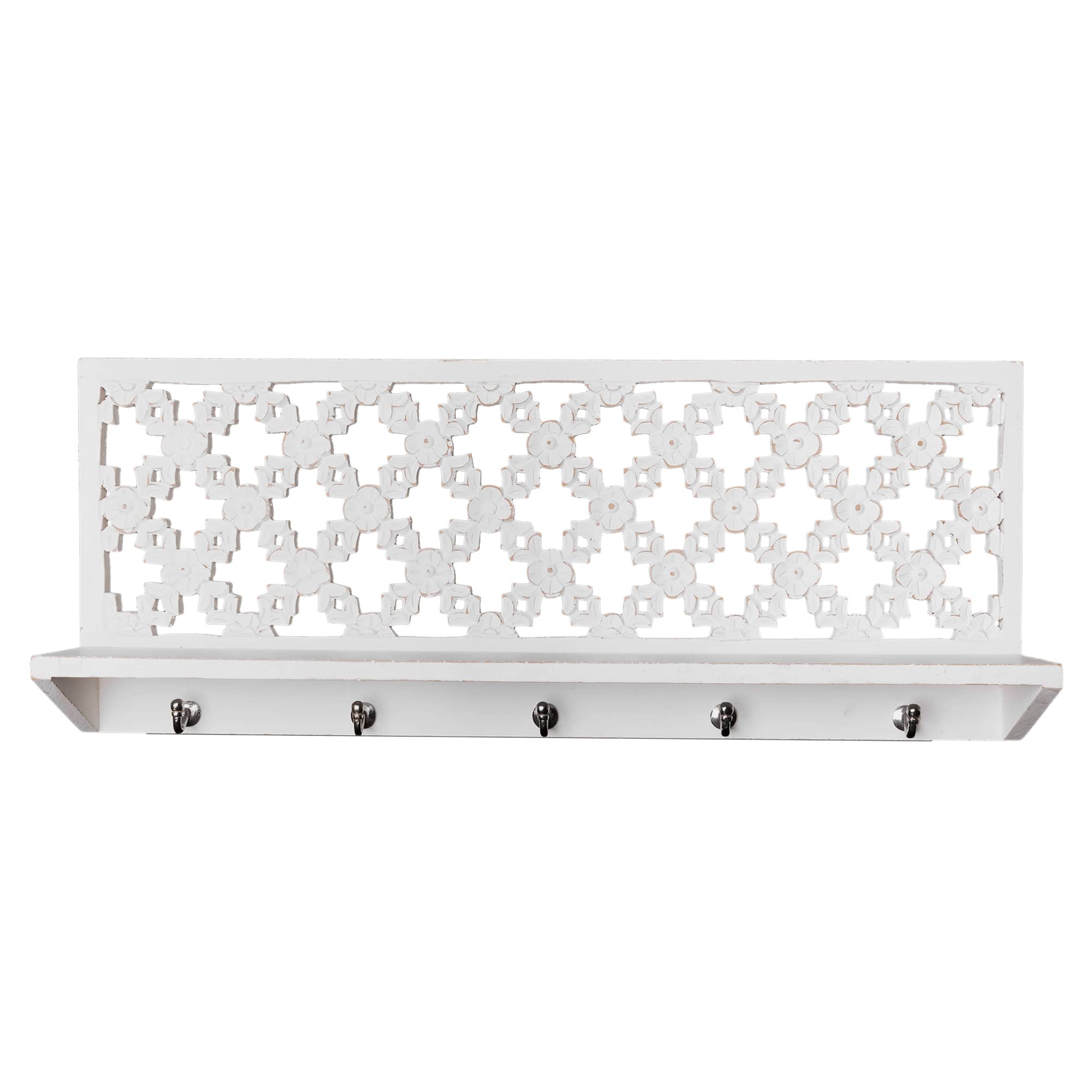 30" White Hand-Carved Floating Wall Shelf