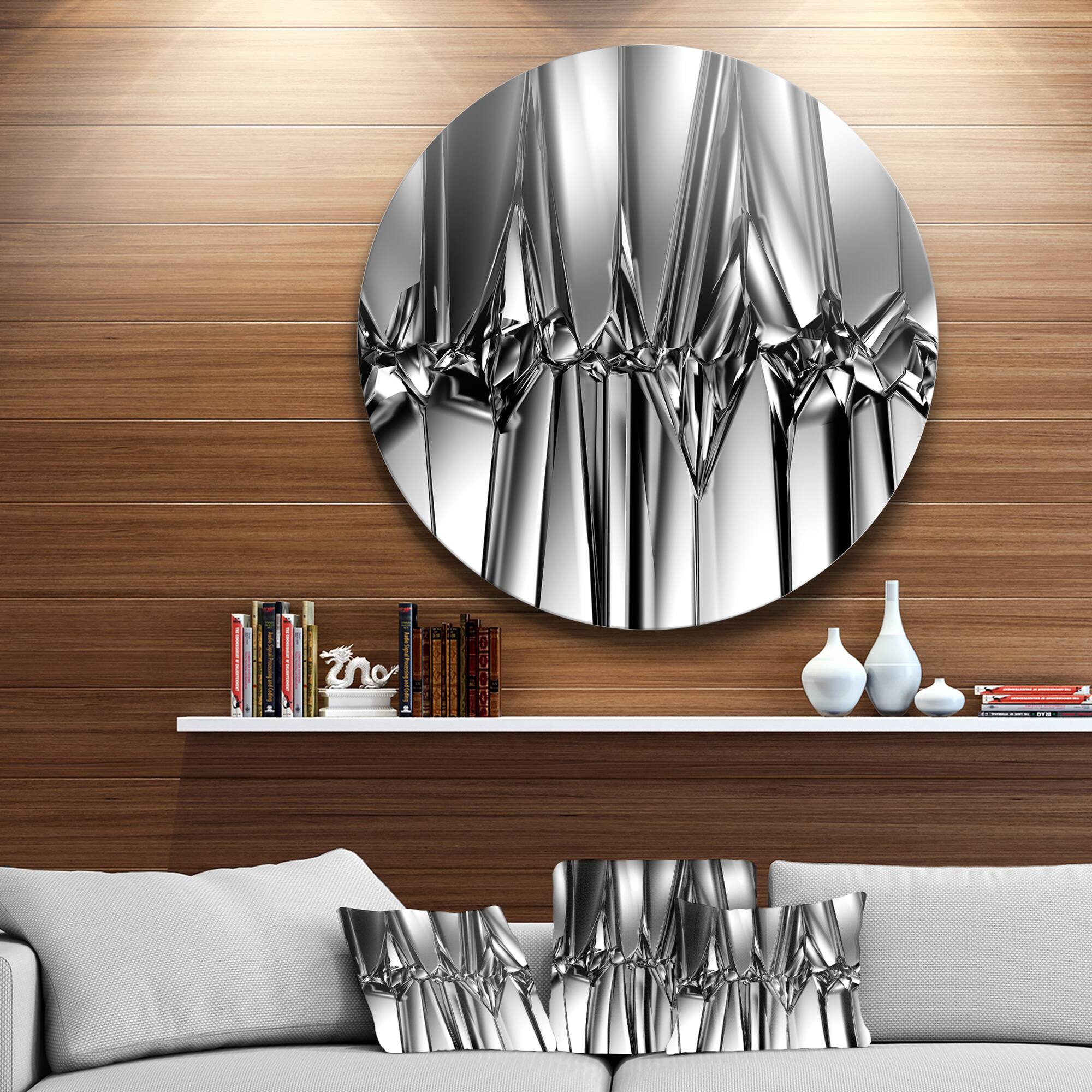 Designart - Black White Crystal Background&#x27; Abstract Round Circle Metal Wall Art
